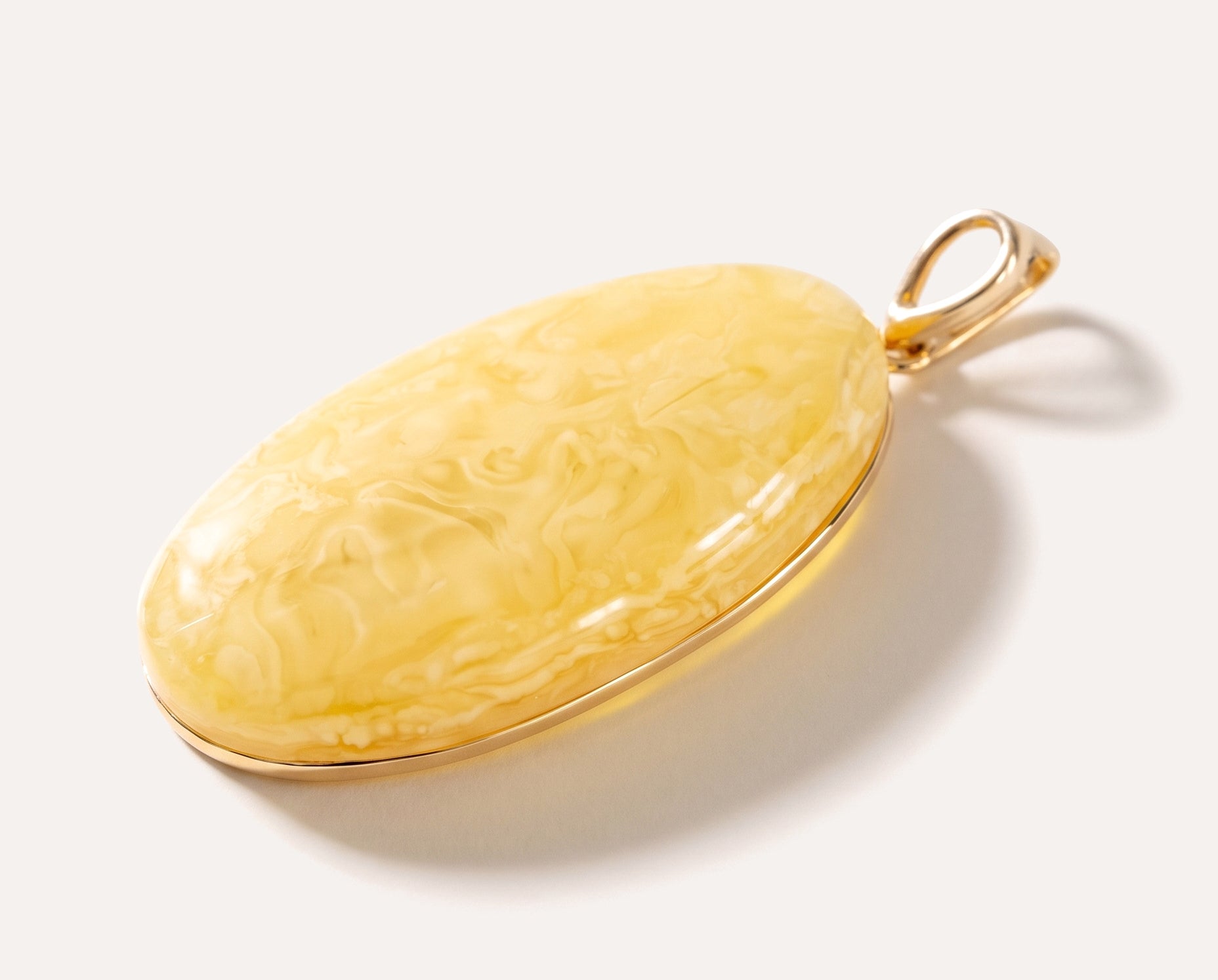 OOAK Large Gold Plated Creamy Amber Pendant — Baltic amber and sterling silver jewellery by Baltic Beauty