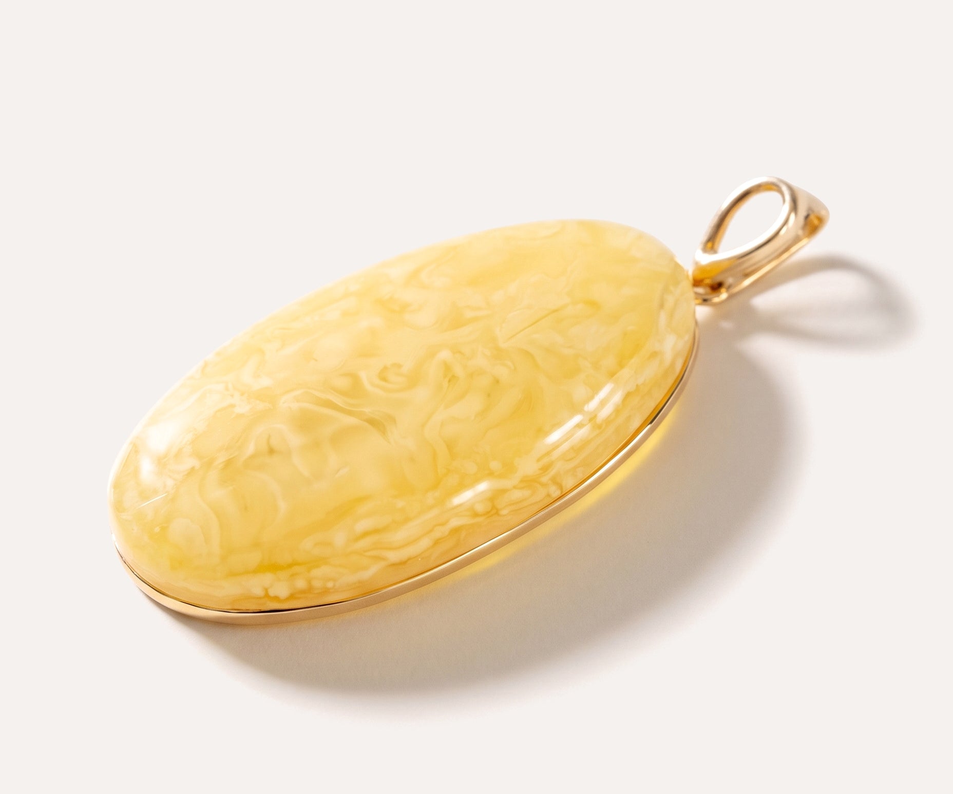 OOAK Large Gold Plated Creamy Amber Pendant — Baltic amber and sterling silver jewellery by Baltic Beauty