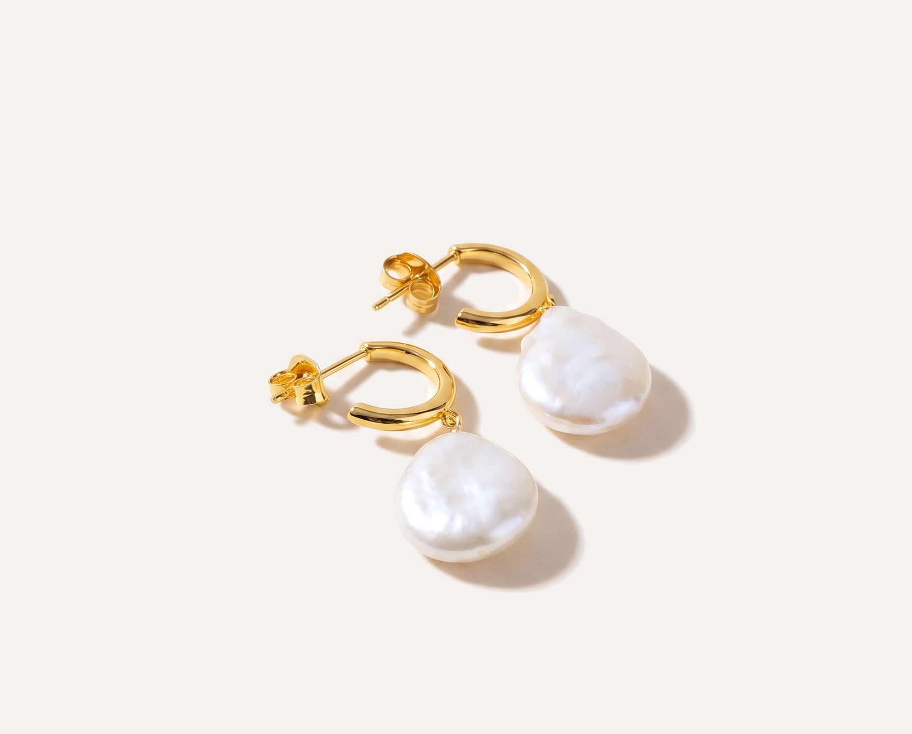 Open Back Flat Pearl Earrings — Baltic amber and sterling silver jewellery by Baltic Beauty