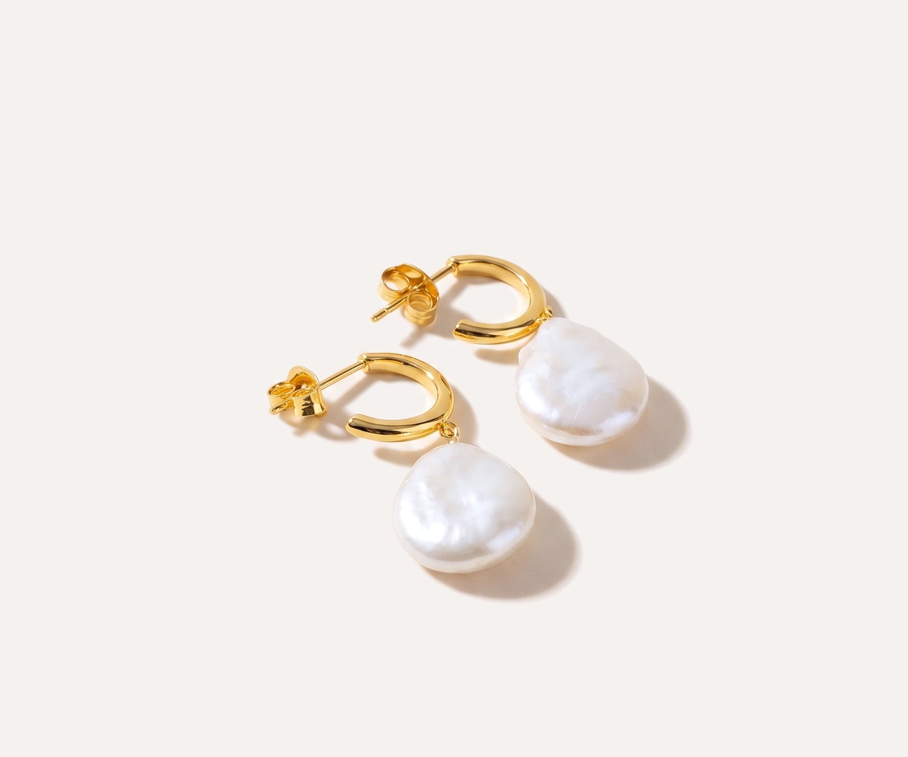 Open Back Flat Pearl Earrings — Baltic amber and sterling silver jewellery by Baltic Beauty