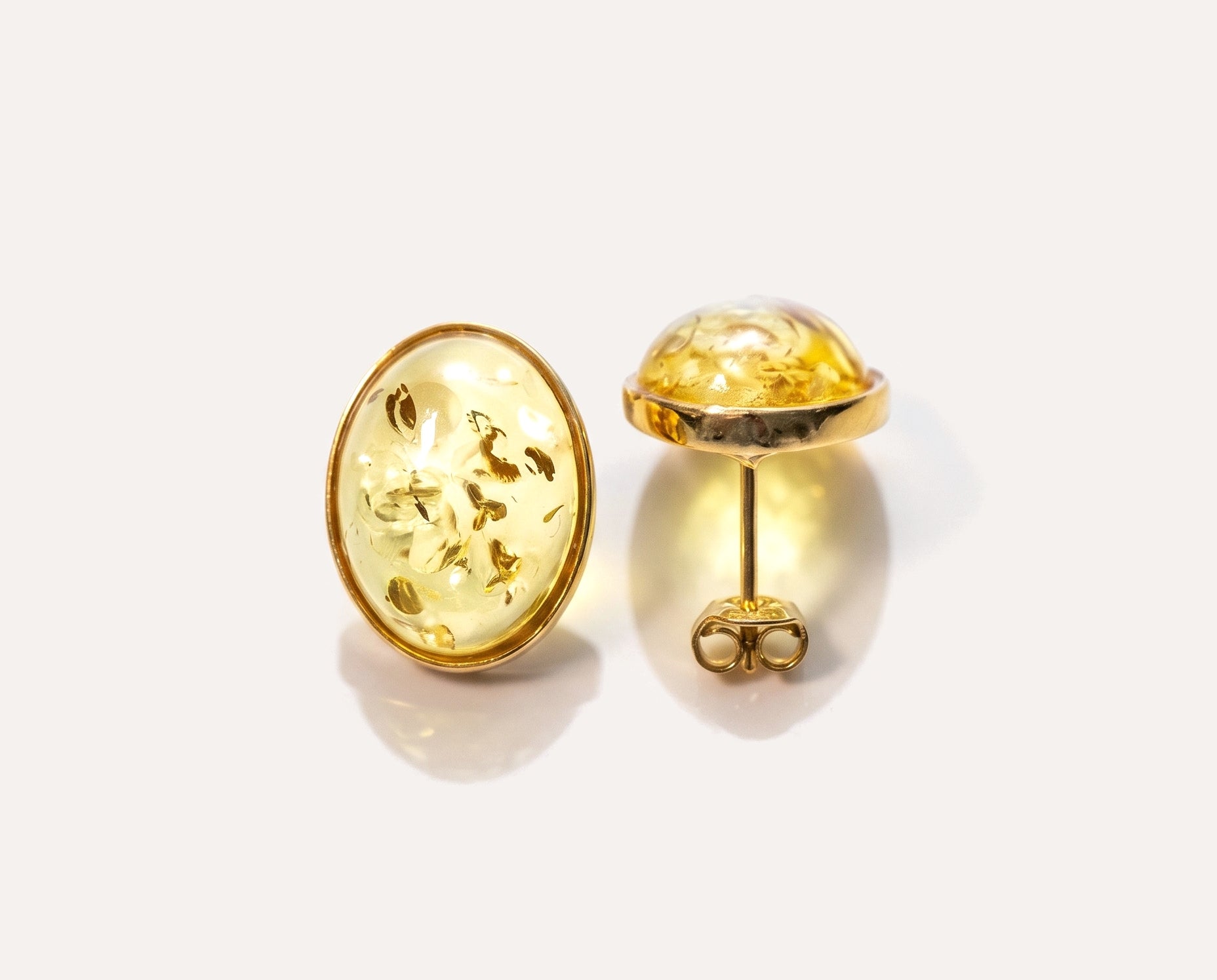 Oval Citrus Amber and Gold Stud Earrings — Baltic amber and sterling silver jewellery by Baltic Beauty