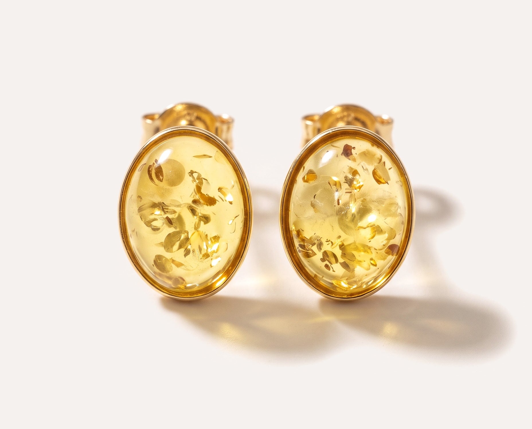 Oval Citrus Amber and Gold Stud Earrings — Baltic amber and sterling silver jewellery by Baltic Beauty