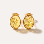 Oval Citrus Amber and Gold Stud Earrings — Baltic amber and sterling silver jewellery by Baltic Beauty