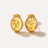 Oval Citrus Amber and Gold Stud Earrings — Baltic amber and sterling silver jewellery by Baltic Beauty