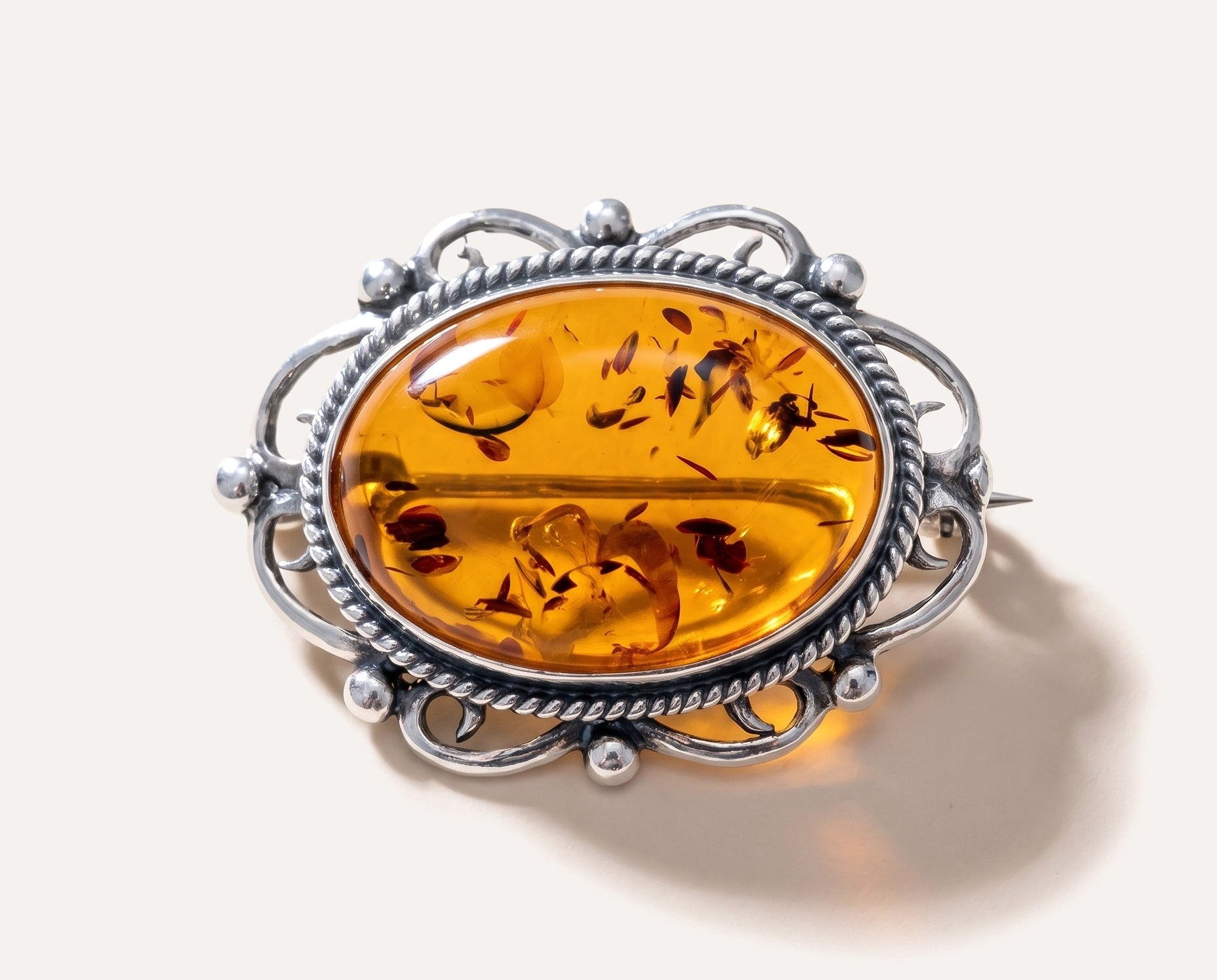 Oval Classic Framed Amber Brooch — Baltic amber and sterling silver jewellery by Baltic Beauty