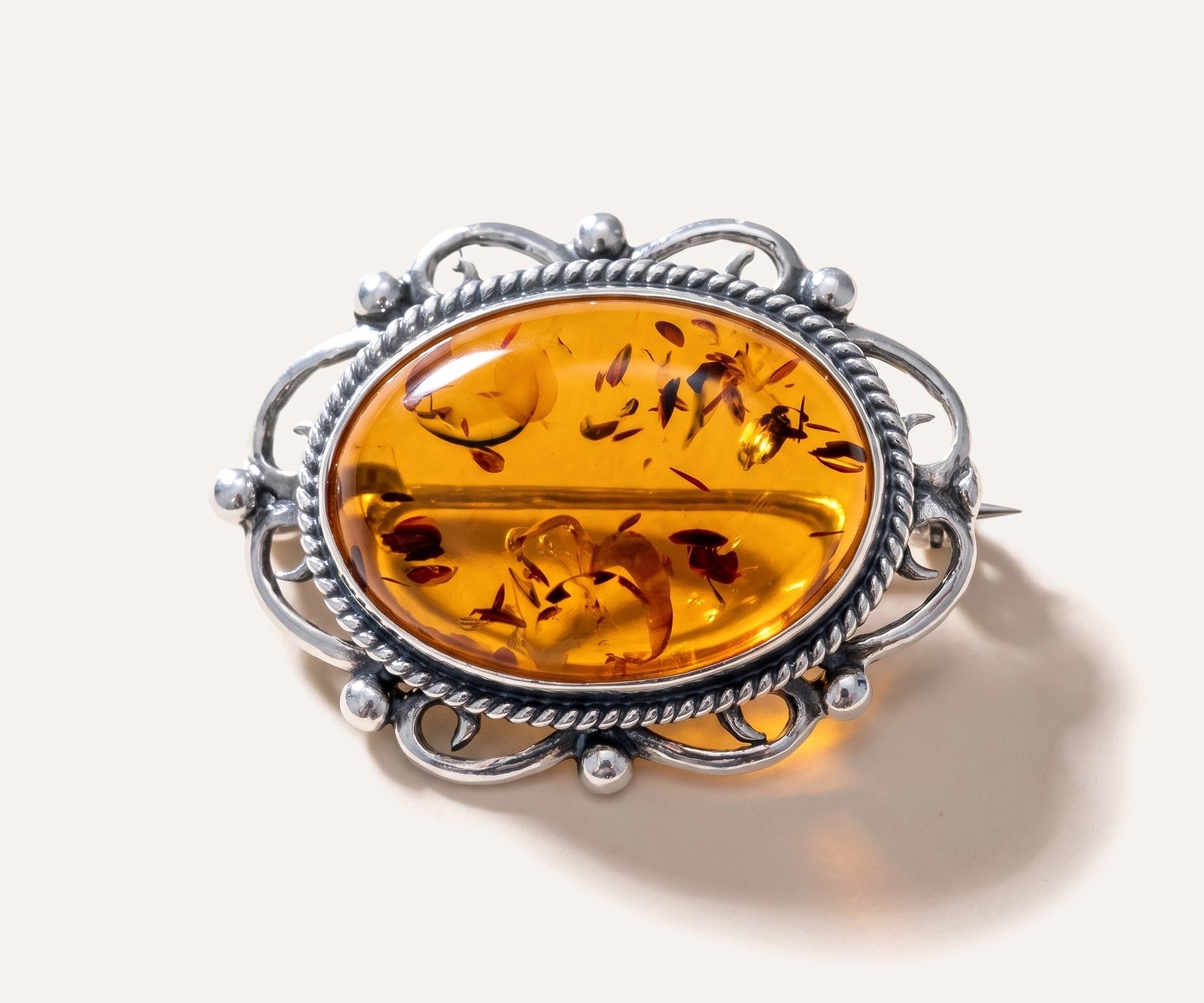 Oval Classic Framed Amber Brooch — Baltic amber and sterling silver jewellery by Baltic Beauty