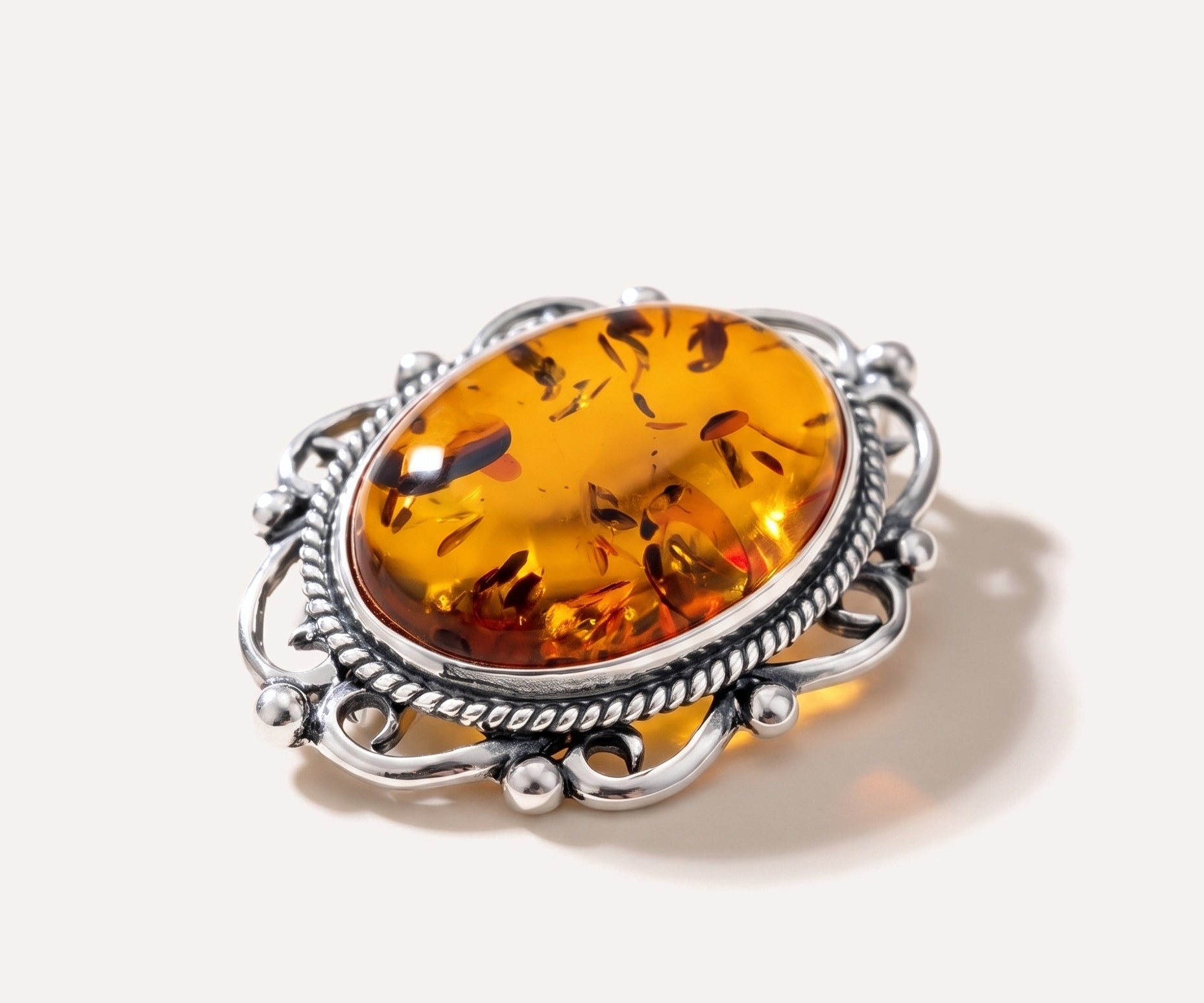 Oval Classic Framed Amber Brooch — Baltic amber and sterling silver jewellery by Baltic Beauty
