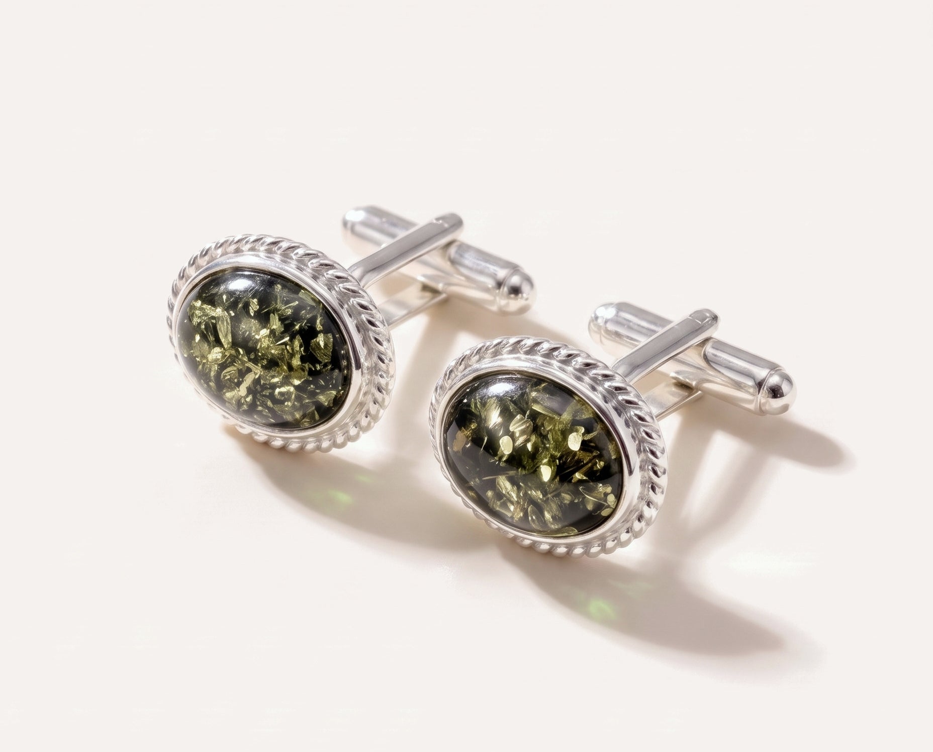 Quintessence Statement Green Amber Cufflinks — Baltic amber and sterling silver jewellery by Baltic Beauty