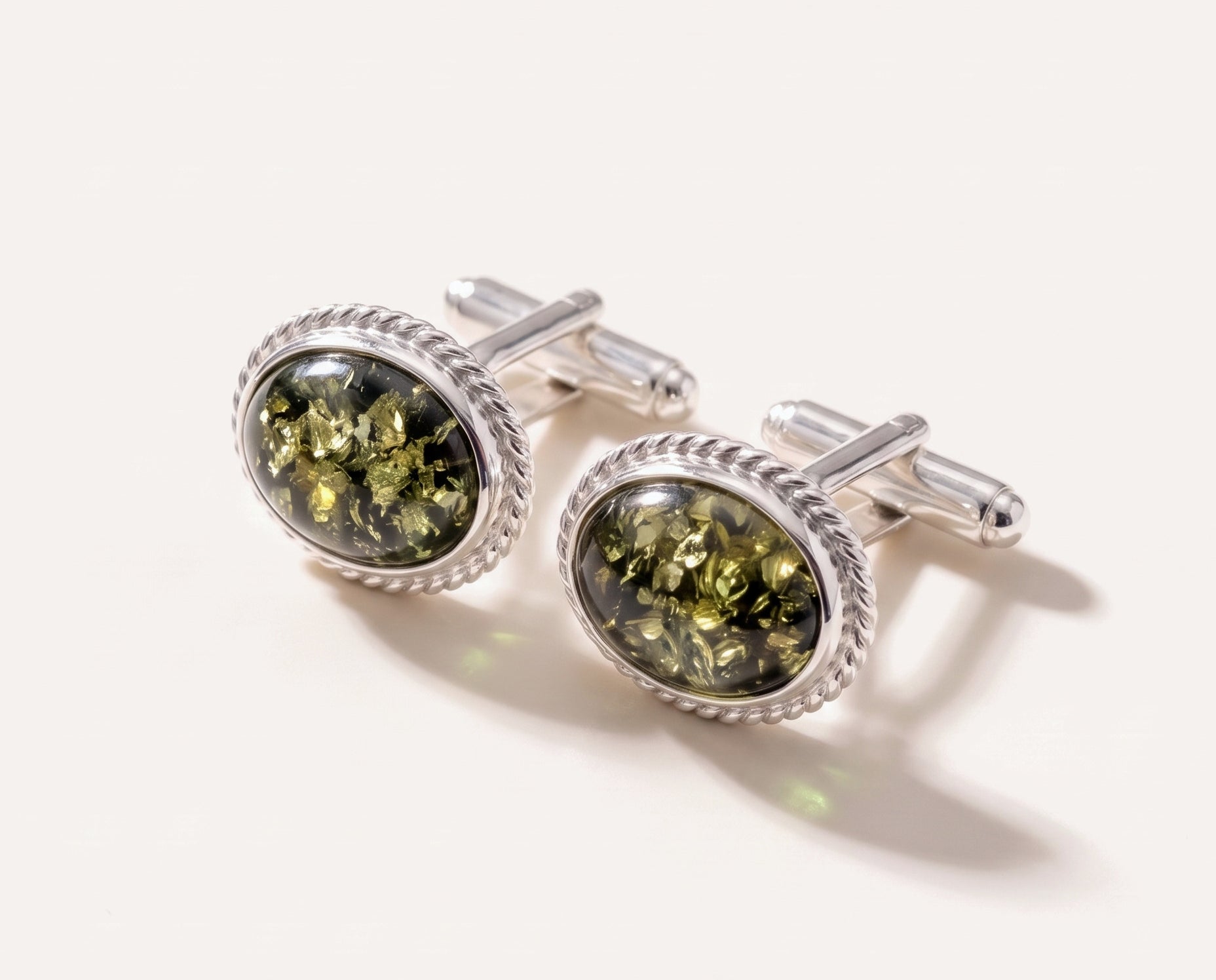 Quintessence Statement Green Amber Cufflinks — Baltic amber and sterling silver jewellery by Baltic Beauty