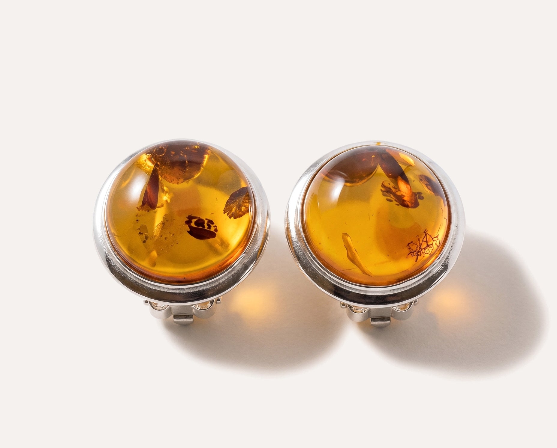 Round Amber Clip On Earrings — Baltic amber and sterling silver jewellery by Baltic Beauty