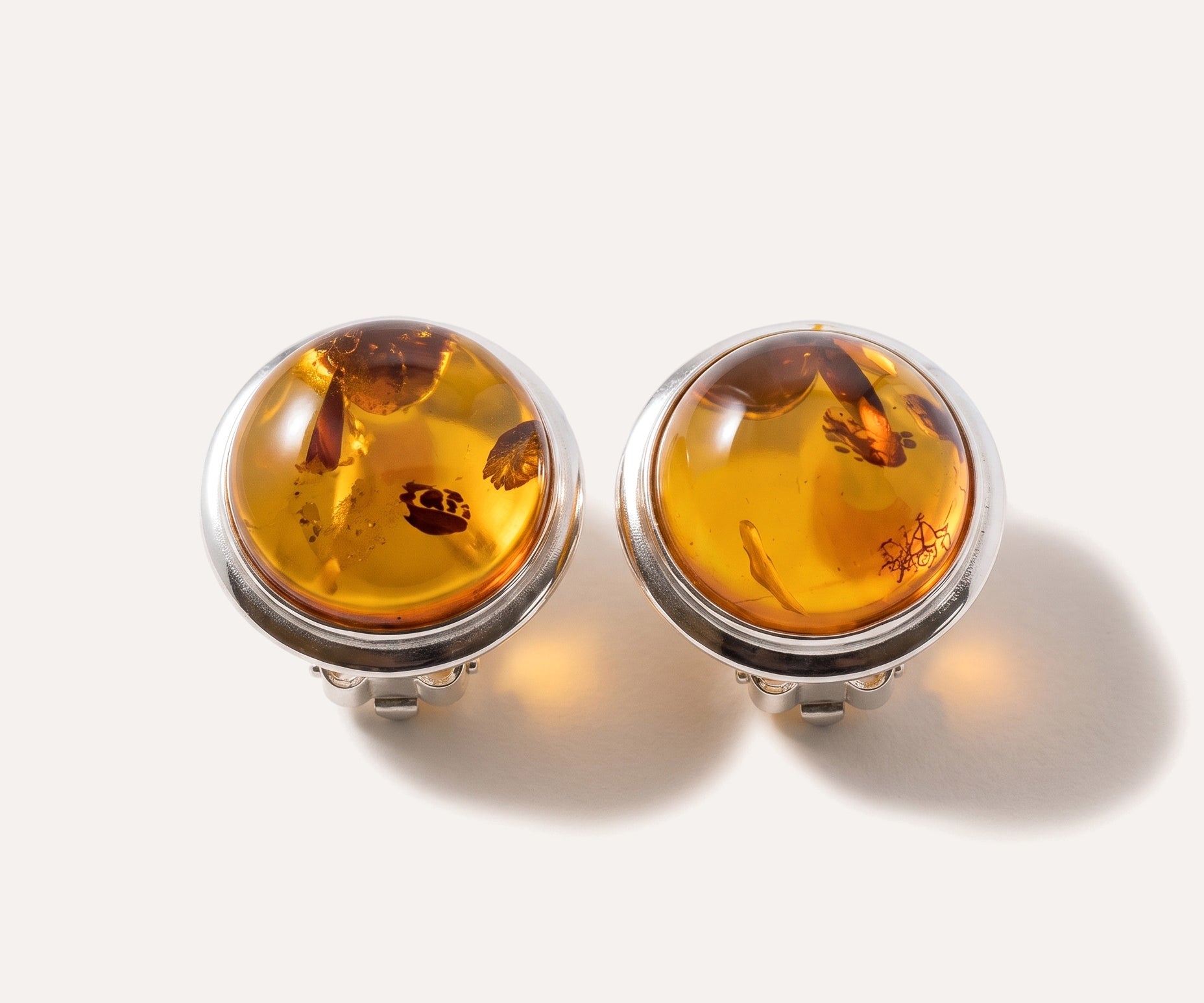 Round Amber Clip On Earrings — Baltic amber and sterling silver jewellery by Baltic Beauty