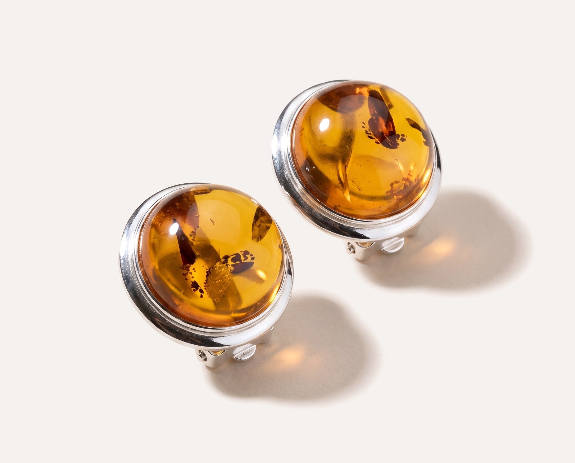 Round Amber Clip On Earrings — Baltic amber and sterling silver jewellery by Baltic Beauty