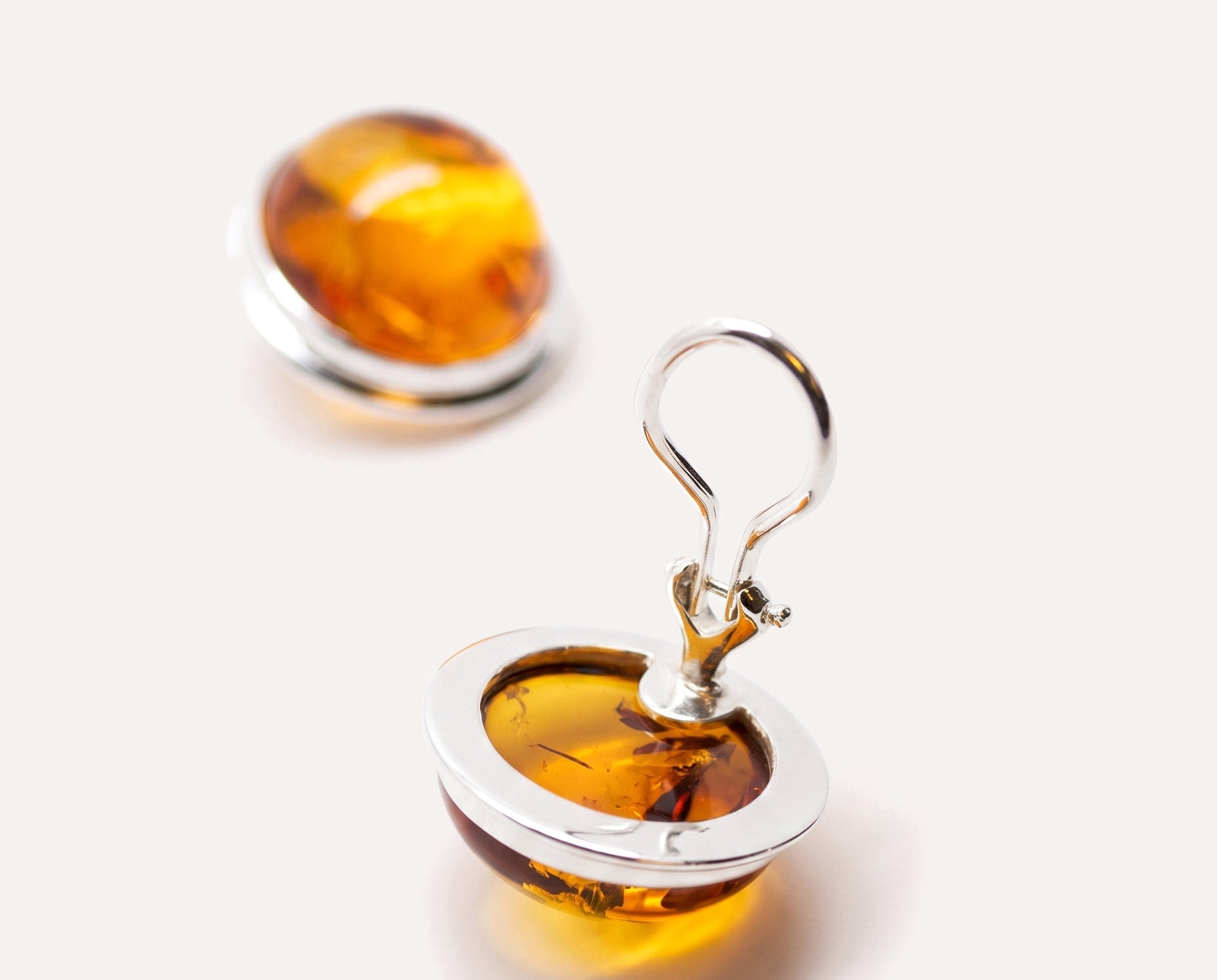 Round Amber Clip On Earrings — Baltic amber and sterling silver jewellery by Baltic Beauty