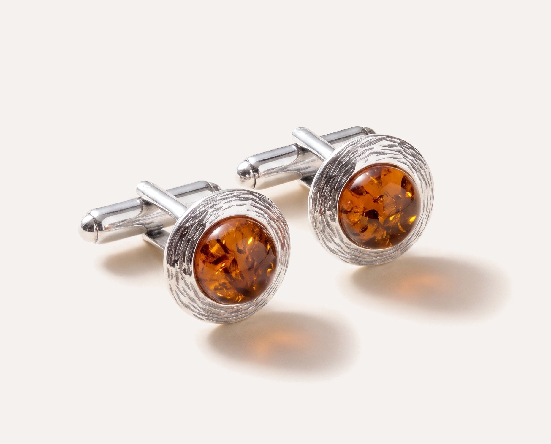 Round Textured Frame Amber Cufflinks — Baltic amber and sterling silver jewellery by Baltic Beauty