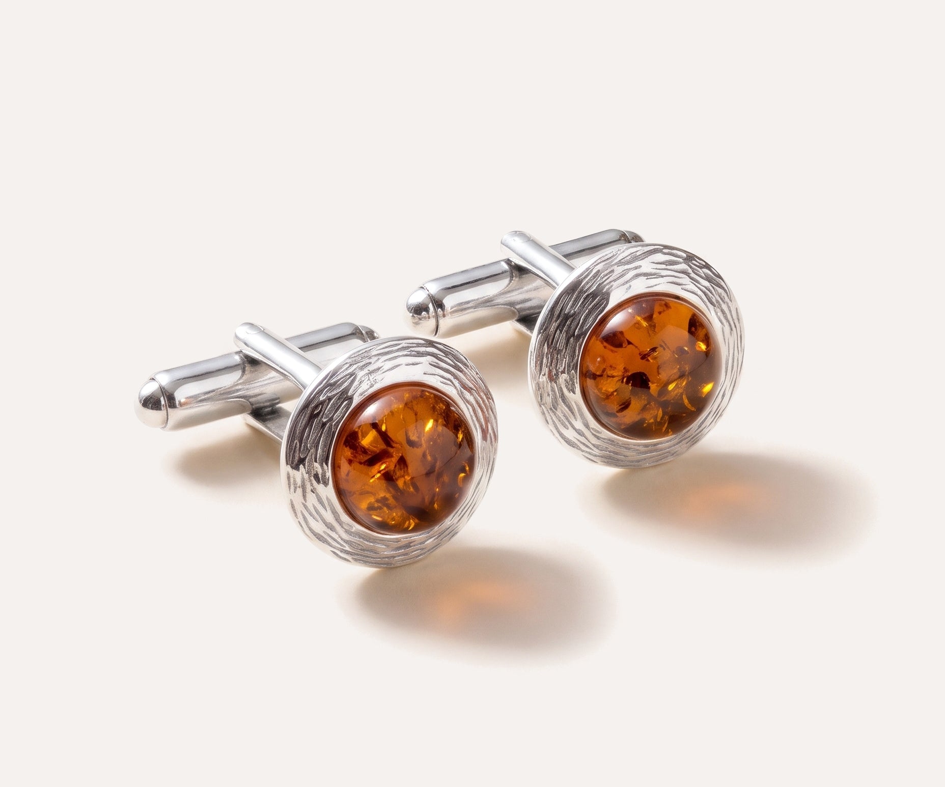 Round Textured Frame Amber Cufflinks — Baltic amber and sterling silver jewellery by Baltic Beauty