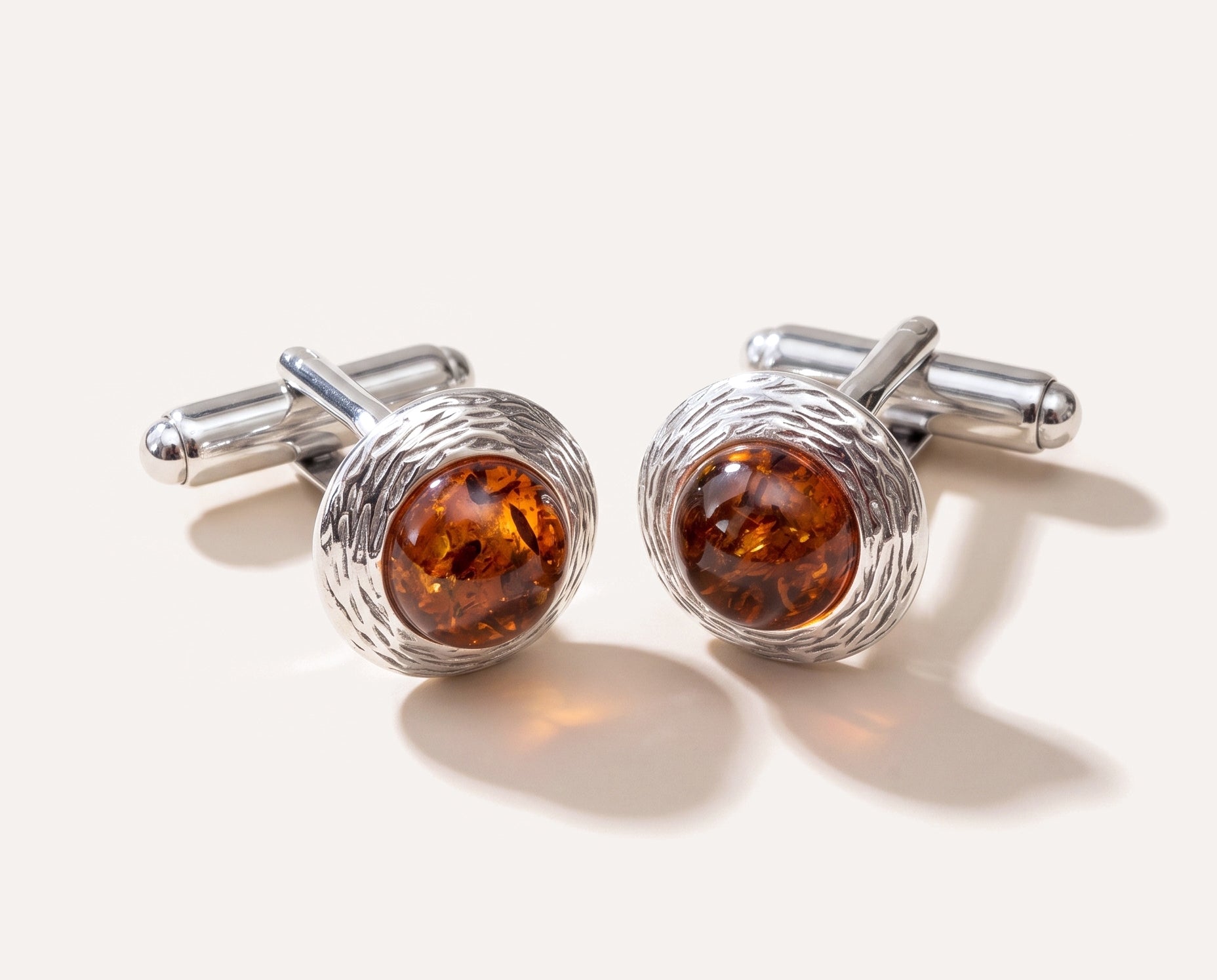 Round Textured Frame Amber Cufflinks — Baltic amber and sterling silver jewellery by Baltic Beauty