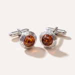 Round Textured Frame Amber Cufflinks — Baltic amber and sterling silver jewellery by Baltic Beauty
