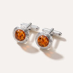 Round Textured Frame Amber Cufflinks — Baltic amber and sterling silver jewellery by Baltic Beauty