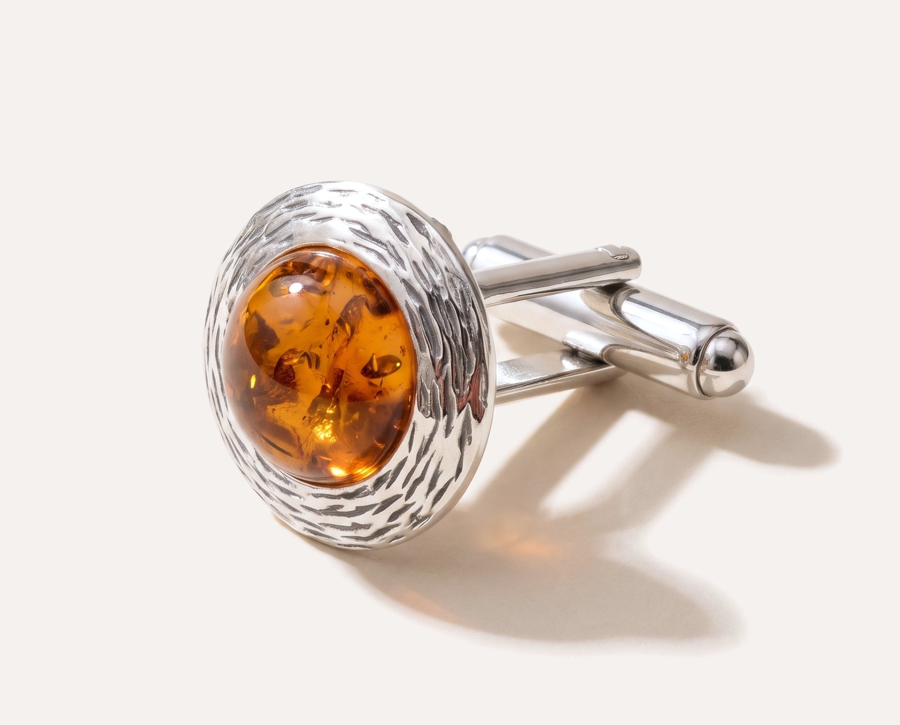 Round Textured Frame Amber Cufflinks — Baltic amber and sterling silver jewellery by Baltic Beauty