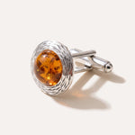 Round Textured Frame Amber Cufflinks — Baltic amber and sterling silver jewellery by Baltic Beauty