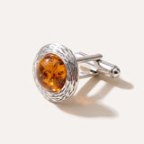 Round Textured Frame Amber Cufflinks — Baltic amber and sterling silver jewellery by Baltic Beauty