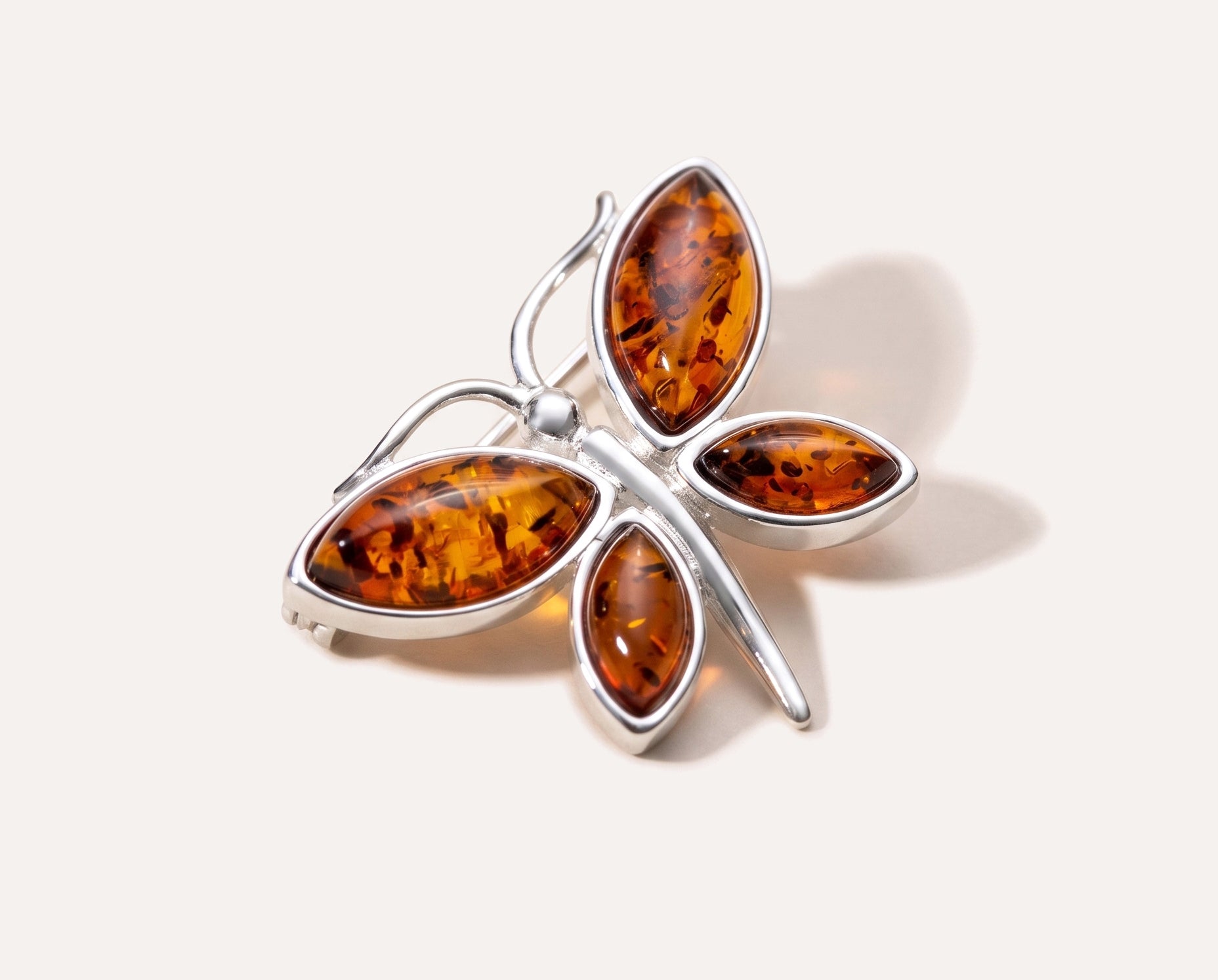 Small Amber Butterfly Brooch — Baltic amber and sterling silver jewellery by Baltic Beauty