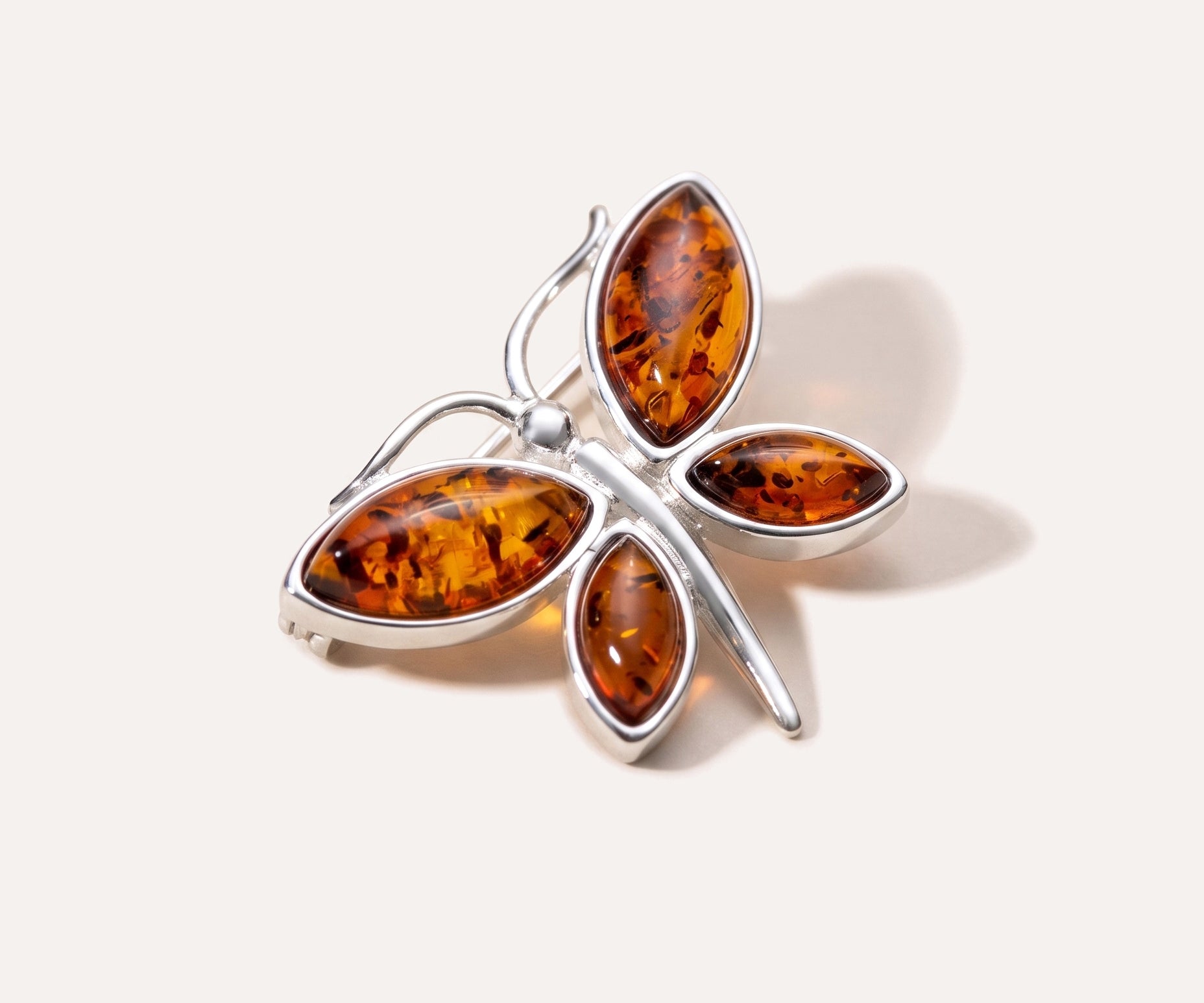 Small Amber Butterfly Brooch — Baltic amber and sterling silver jewellery by Baltic Beauty