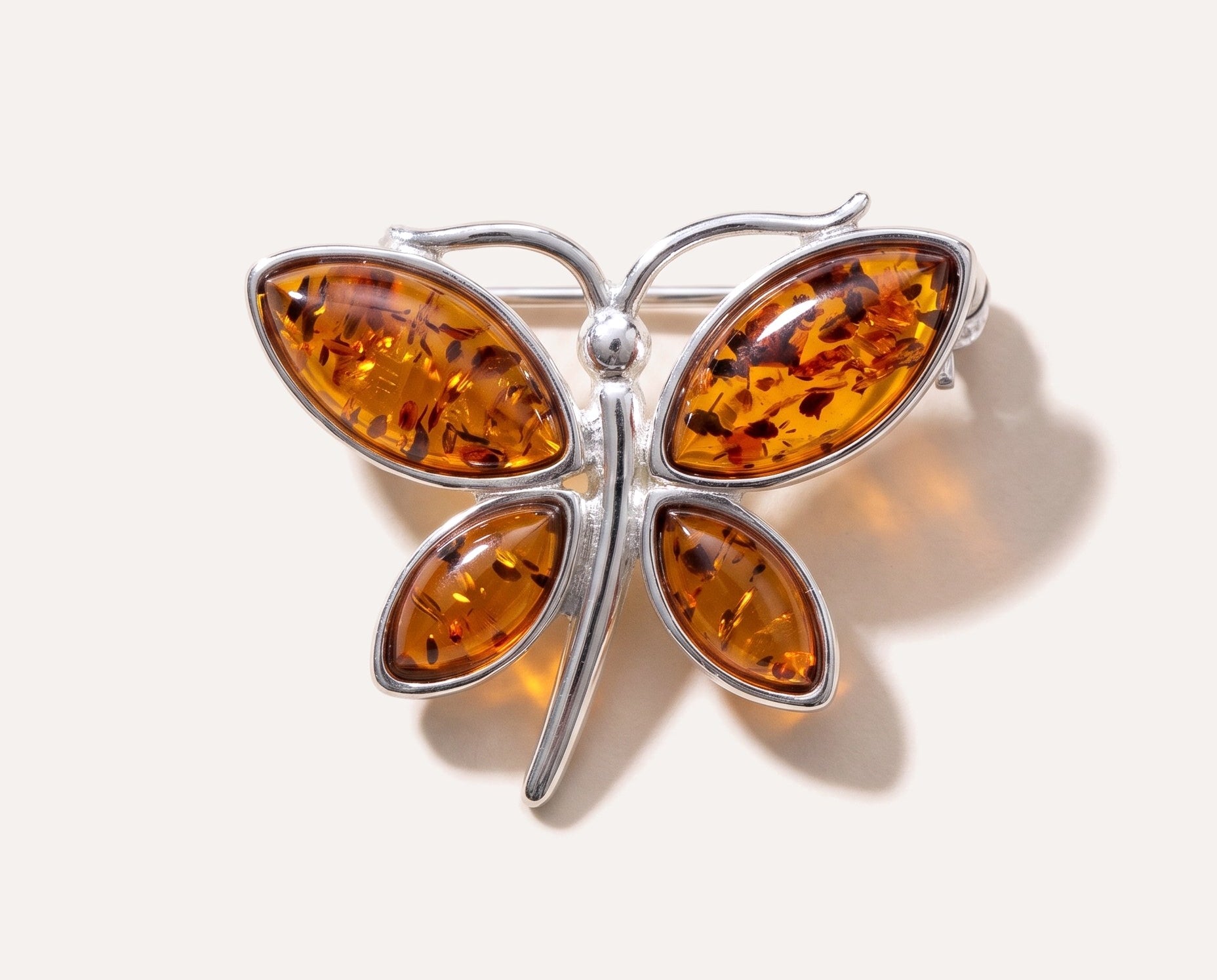 Small Amber Butterfly Brooch — Baltic amber and sterling silver jewellery by Baltic Beauty