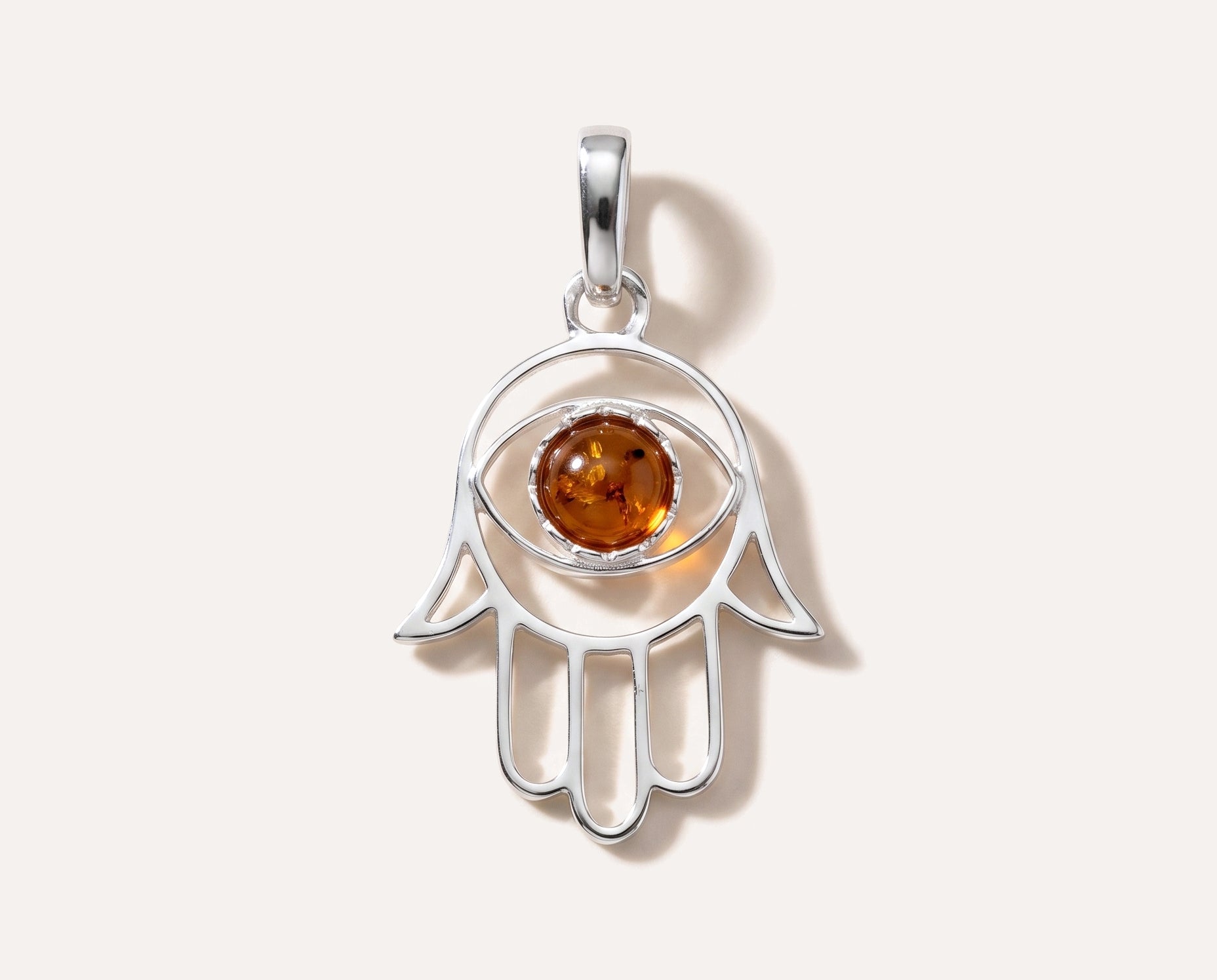 Small Amber Hamsa Pendant — Baltic amber and sterling silver jewellery by Baltic Beauty
