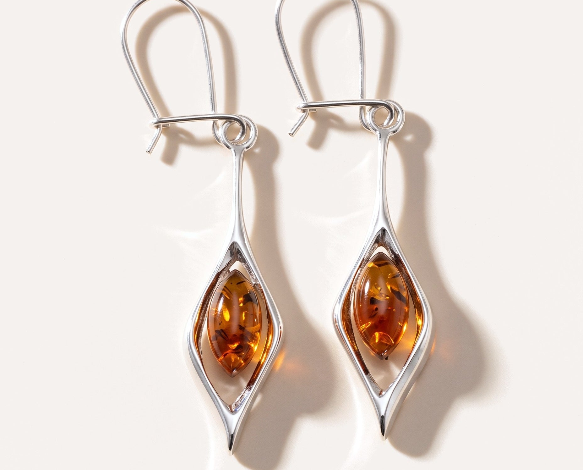 Small Droplet Amber Dangle Earrings — Baltic amber and sterling silver jewellery by Baltic Beauty