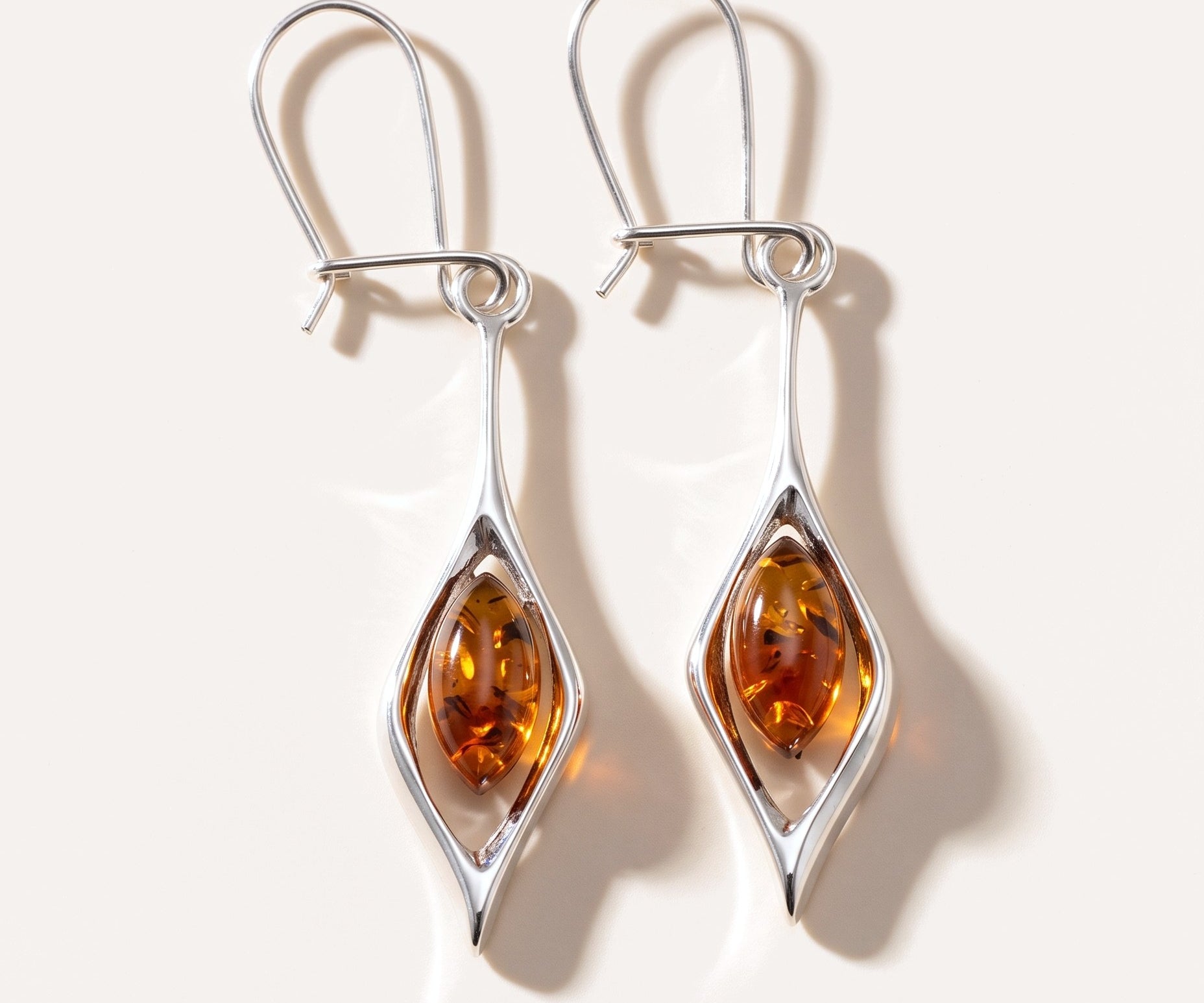 Small Droplet Amber Dangle Earrings — Baltic amber and sterling silver jewellery by Baltic Beauty