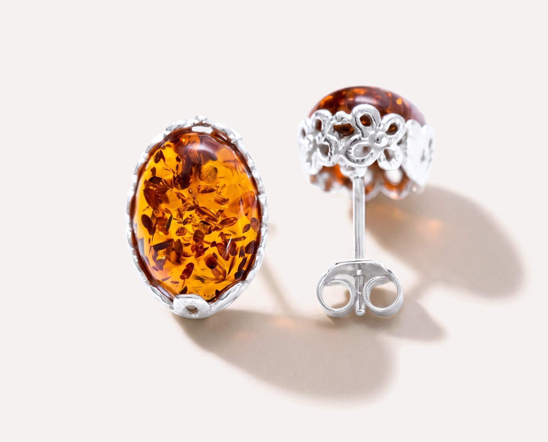 Floral Frame Amber Stud Earrings — Baltic amber and sterling silver jewellery by Baltic Beauty