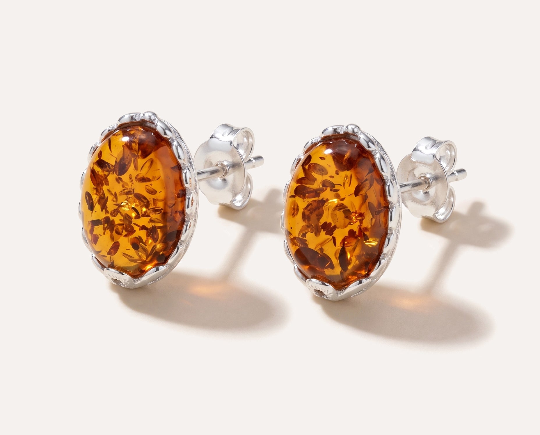 Floral Frame Amber Stud Earrings — Baltic amber and sterling silver jewellery by Baltic Beauty