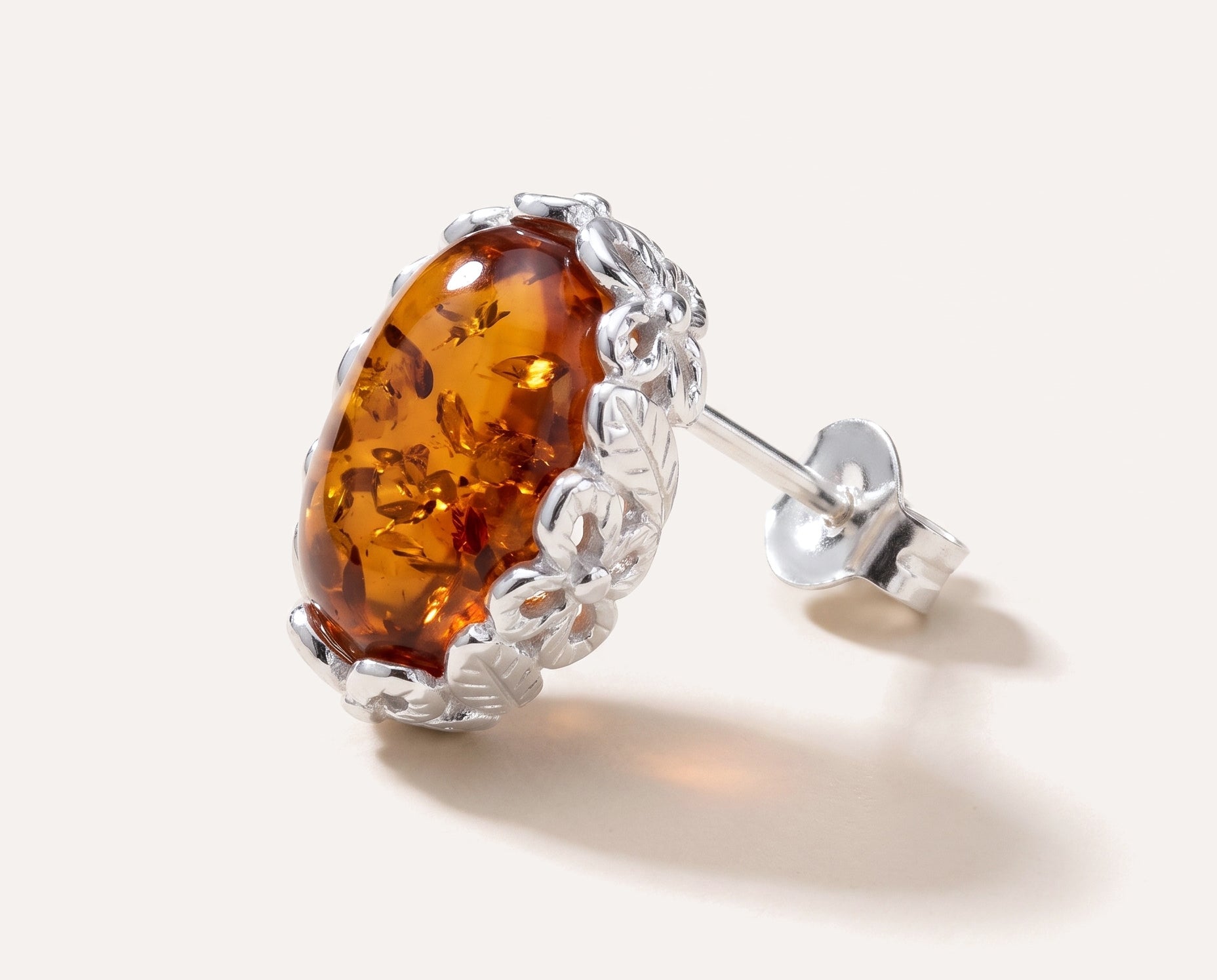 Floral Frame Amber Stud Earrings — Baltic amber and sterling silver jewellery by Baltic Beauty