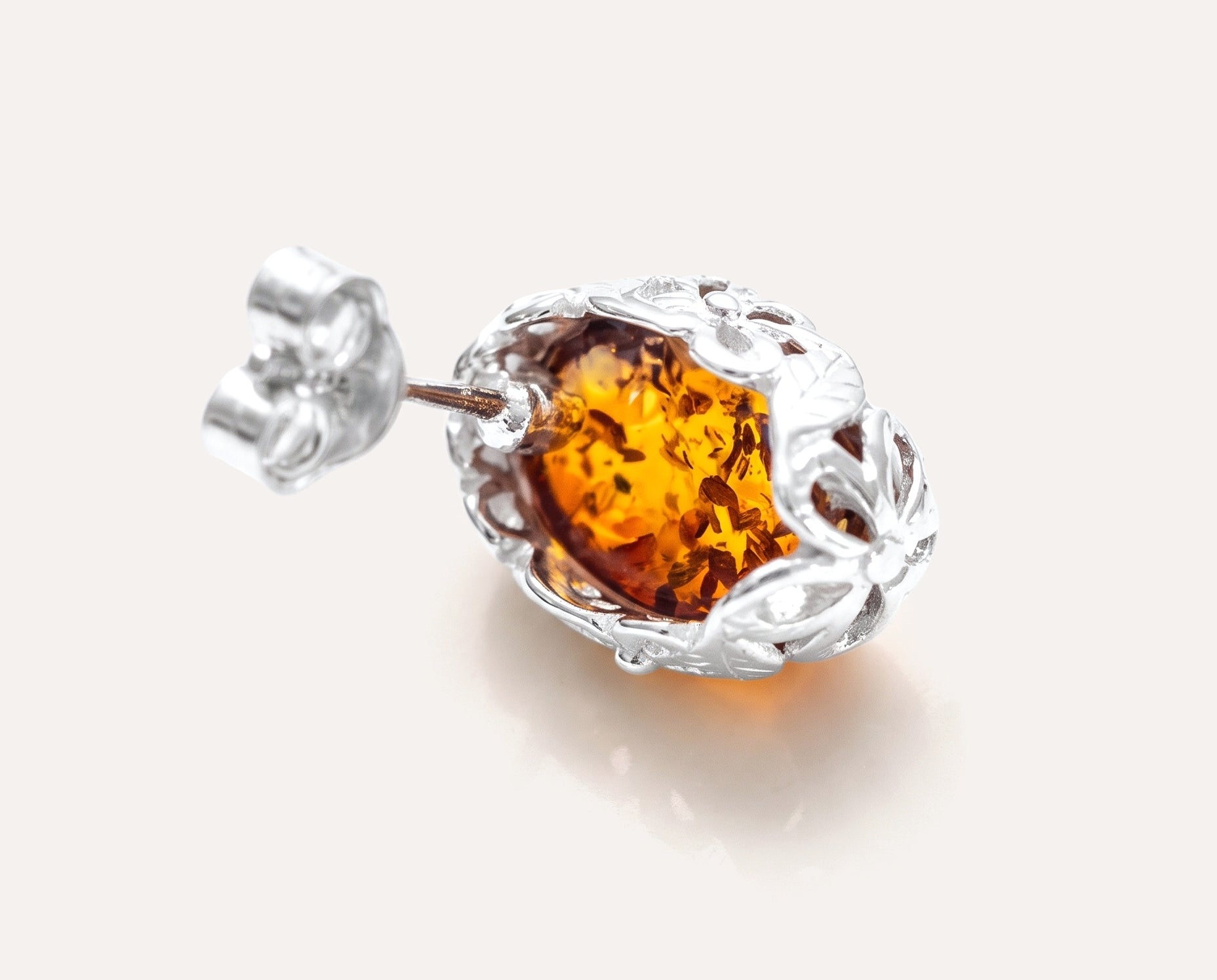 Floral Frame Amber Stud Earrings — Baltic amber and sterling silver jewellery by Baltic Beauty