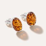 Floral Frame Amber Stud Earrings — Baltic amber and sterling silver jewellery by Baltic Beauty
