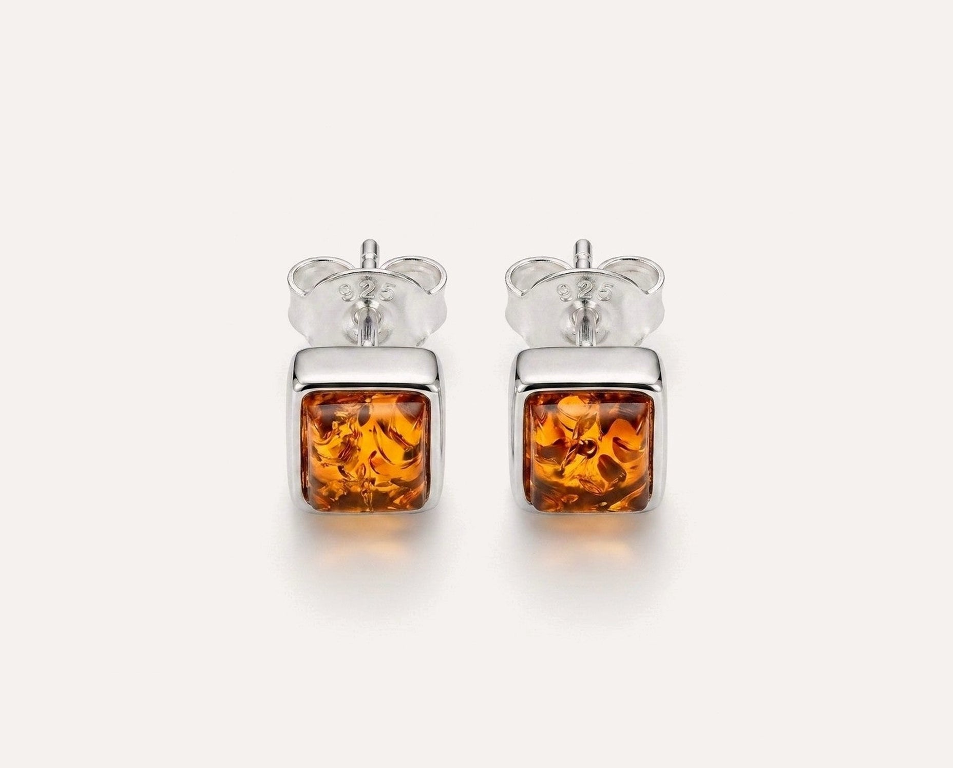 Square Amber Stud Earrings — Baltic amber and sterling silver jewellery by Baltic Beauty