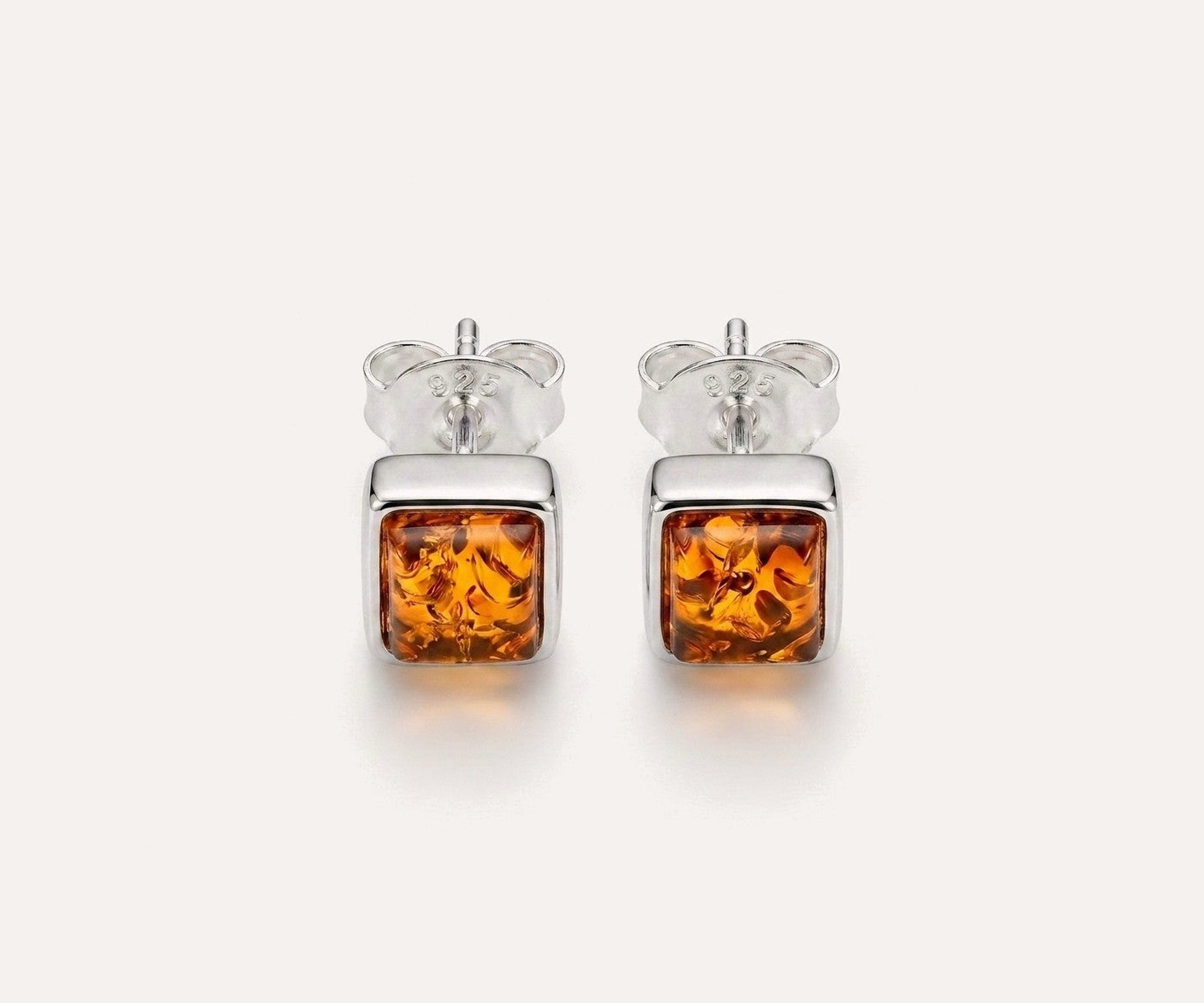 Square Amber Stud Earrings — Baltic amber and sterling silver jewellery by Baltic Beauty