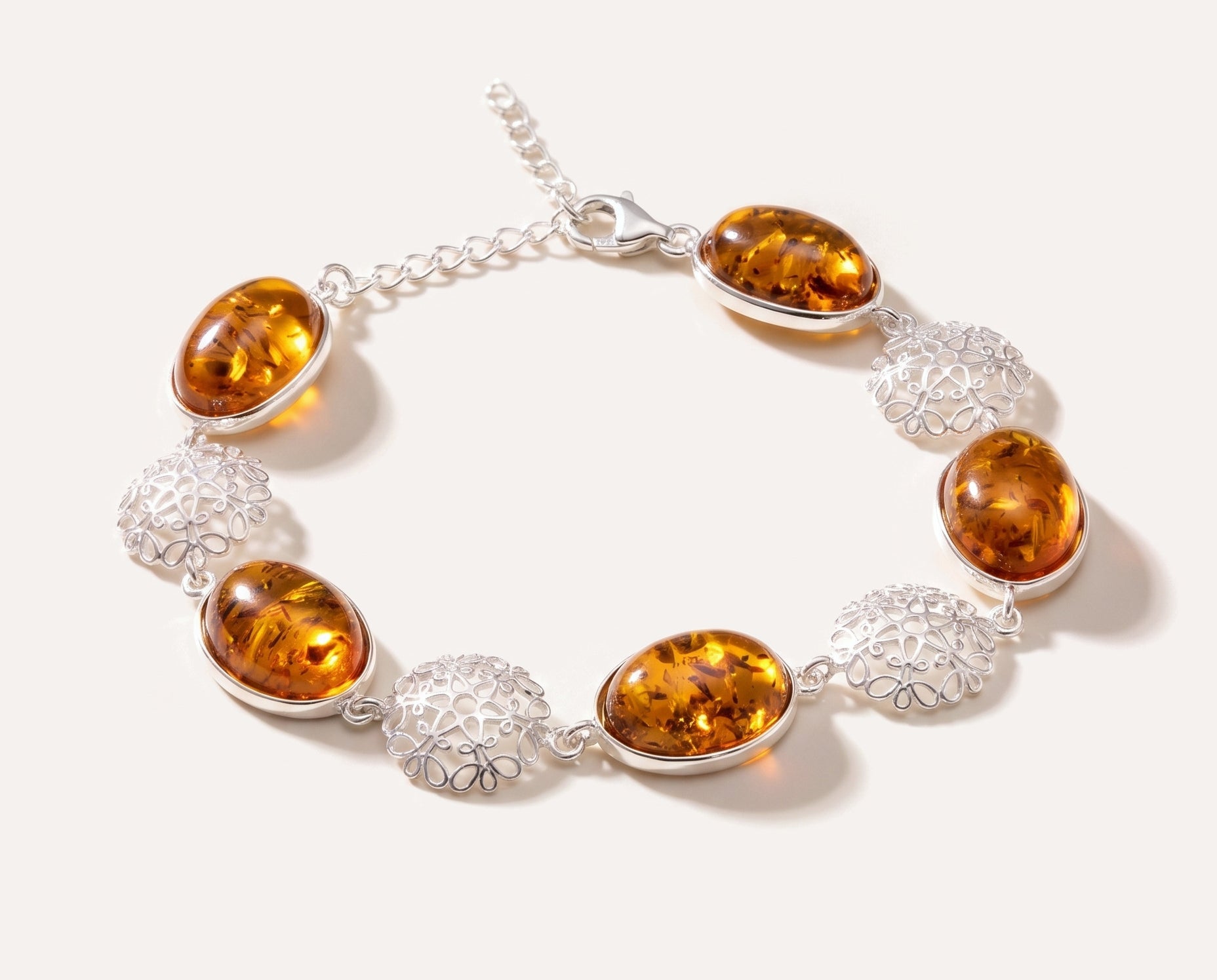 Alternating Filigree Statement Amber Bracelet — Baltic amber and sterling silver jewellery by Baltic Beauty