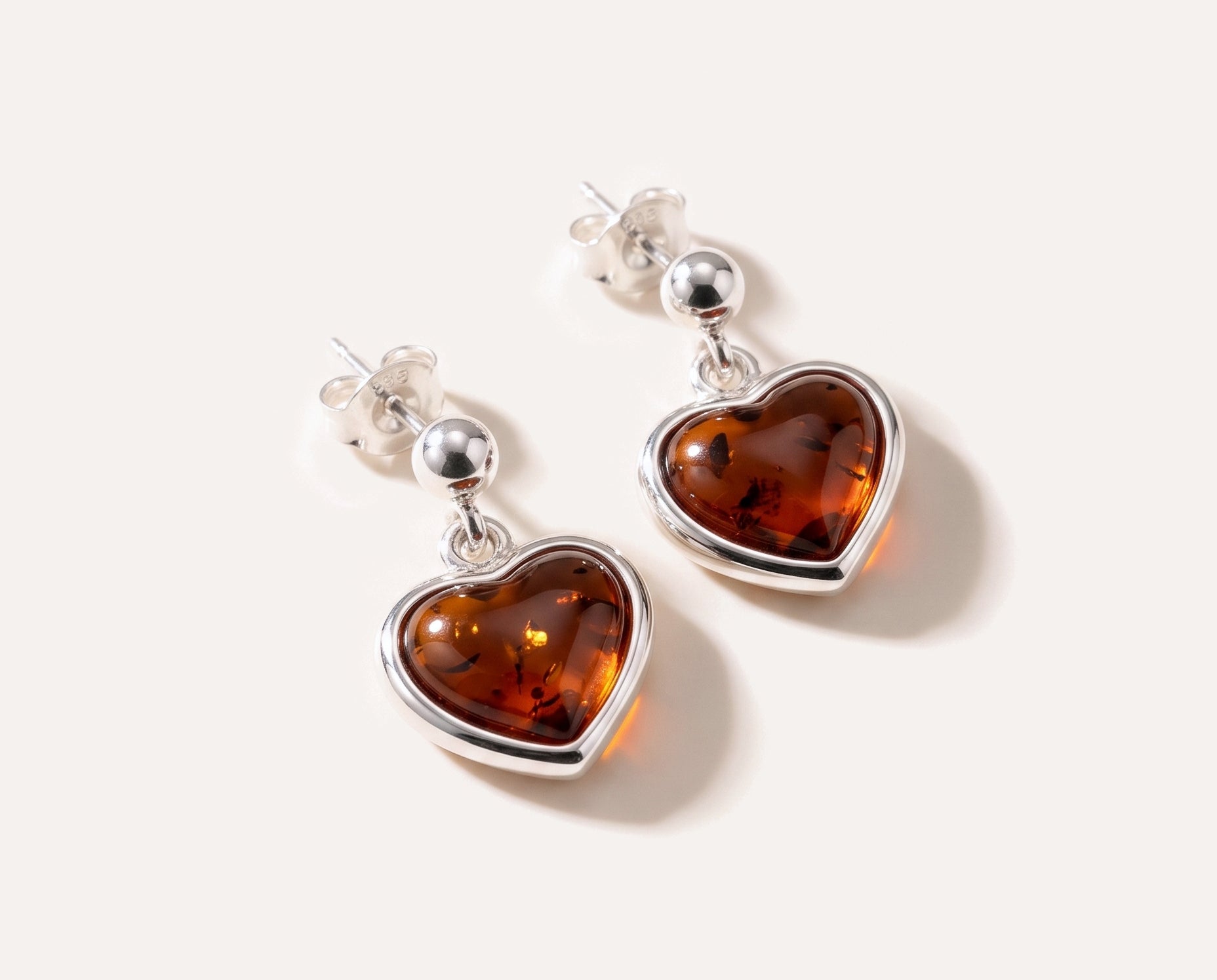 Subtle Heart Earrings — Baltic amber and sterling silver jewellery by Baltic Beauty