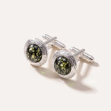 Textured Frame Green Amber Cufflinks — Baltic amber and sterling silver jewellery by Baltic Beauty