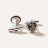 Textured Frame Green Amber Cufflinks — Baltic amber and sterling silver jewellery by Baltic Beauty