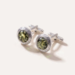 Textured Frame Green Amber Cufflinks — Baltic amber and sterling silver jewellery by Baltic Beauty