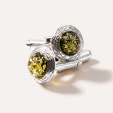 Textured Frame Green Amber Cufflinks — Baltic amber and sterling silver jewellery by Baltic Beauty