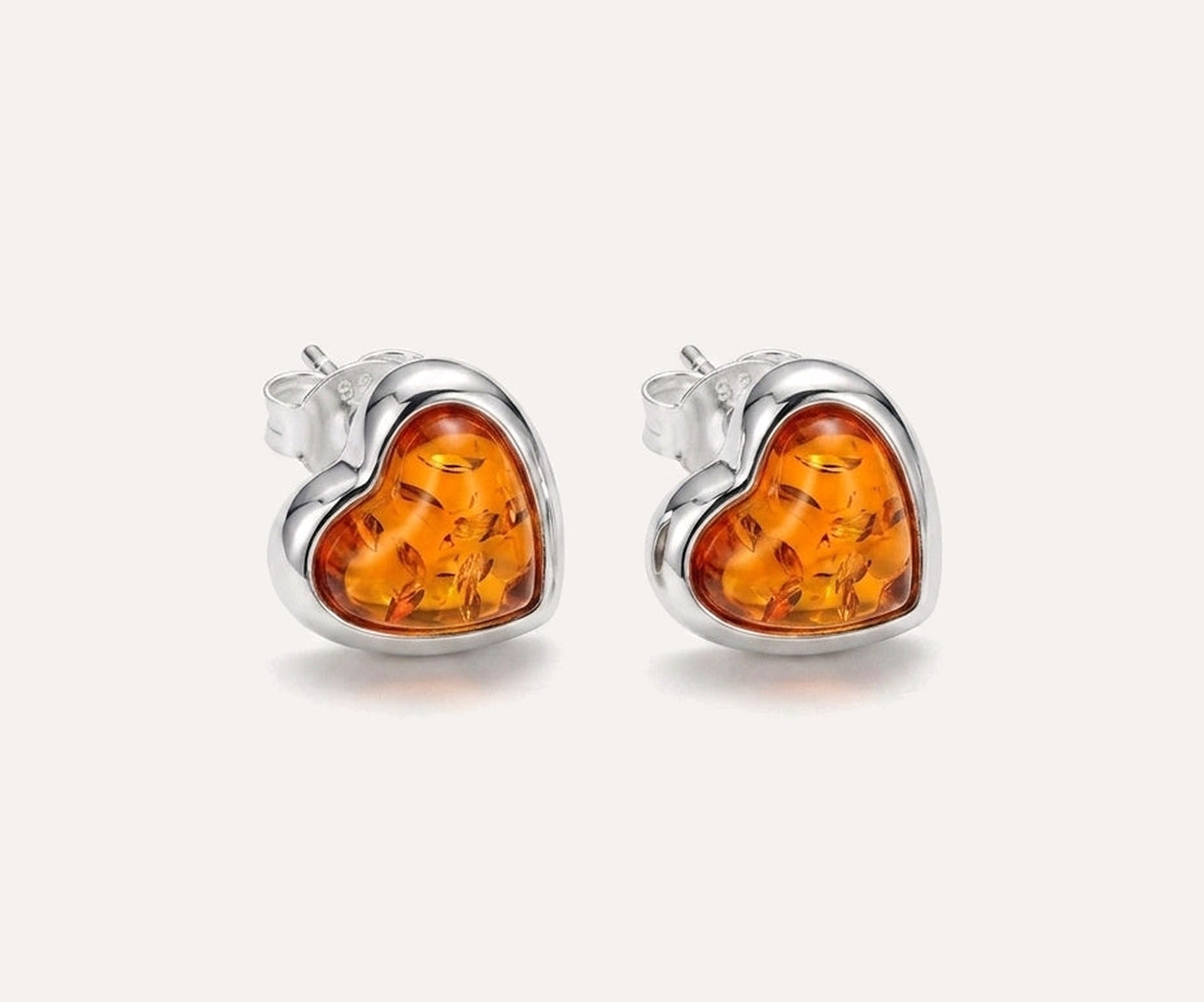 Tiny Heart Stud Amber Earrings — Baltic amber and sterling silver jewellery by Baltic Beauty