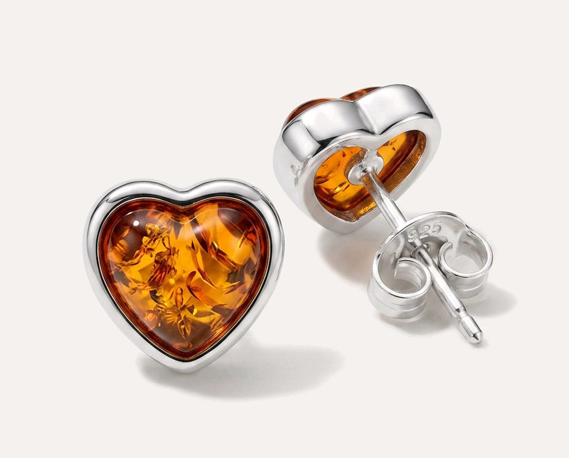 Tiny Heart Stud Amber Earrings — Baltic amber and sterling silver jewellery by Baltic Beauty
