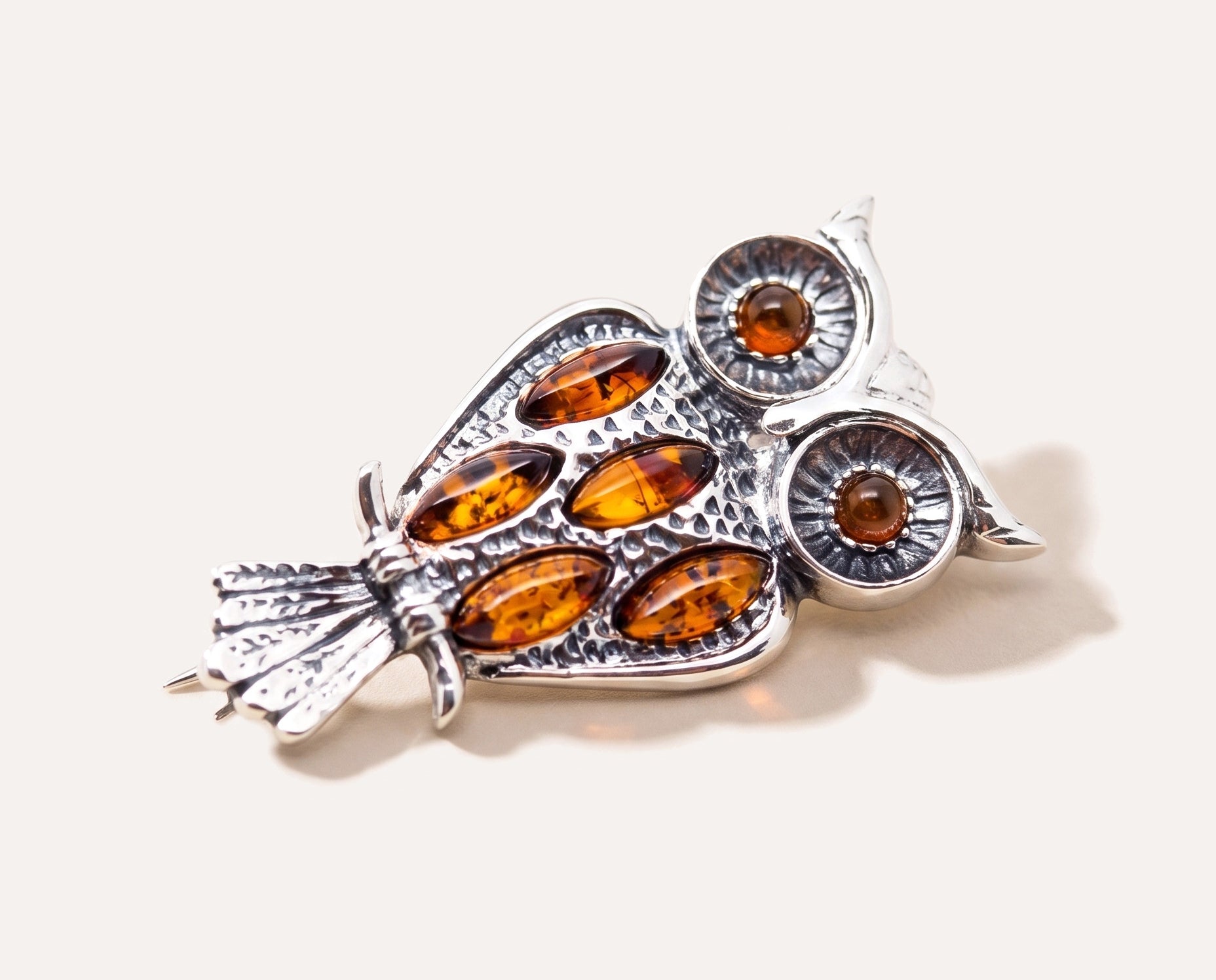 Wise Owl Brooch — Baltic amber and sterling silver jewellery by Baltic Beauty