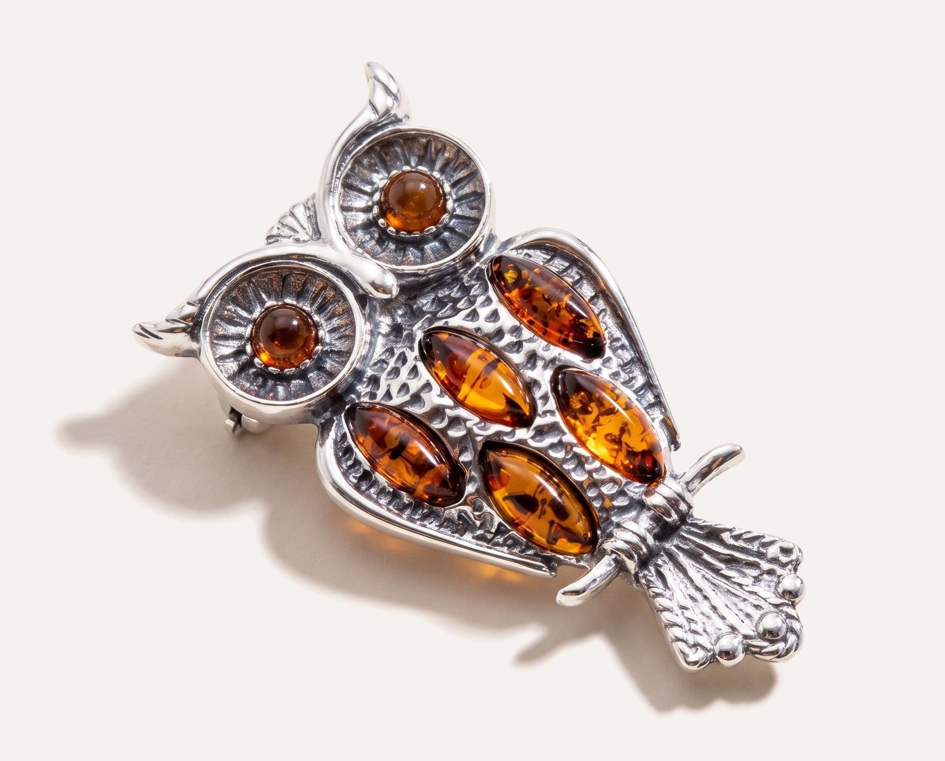 Wise Owl Brooch — Baltic amber and sterling silver jewellery by Baltic Beauty
