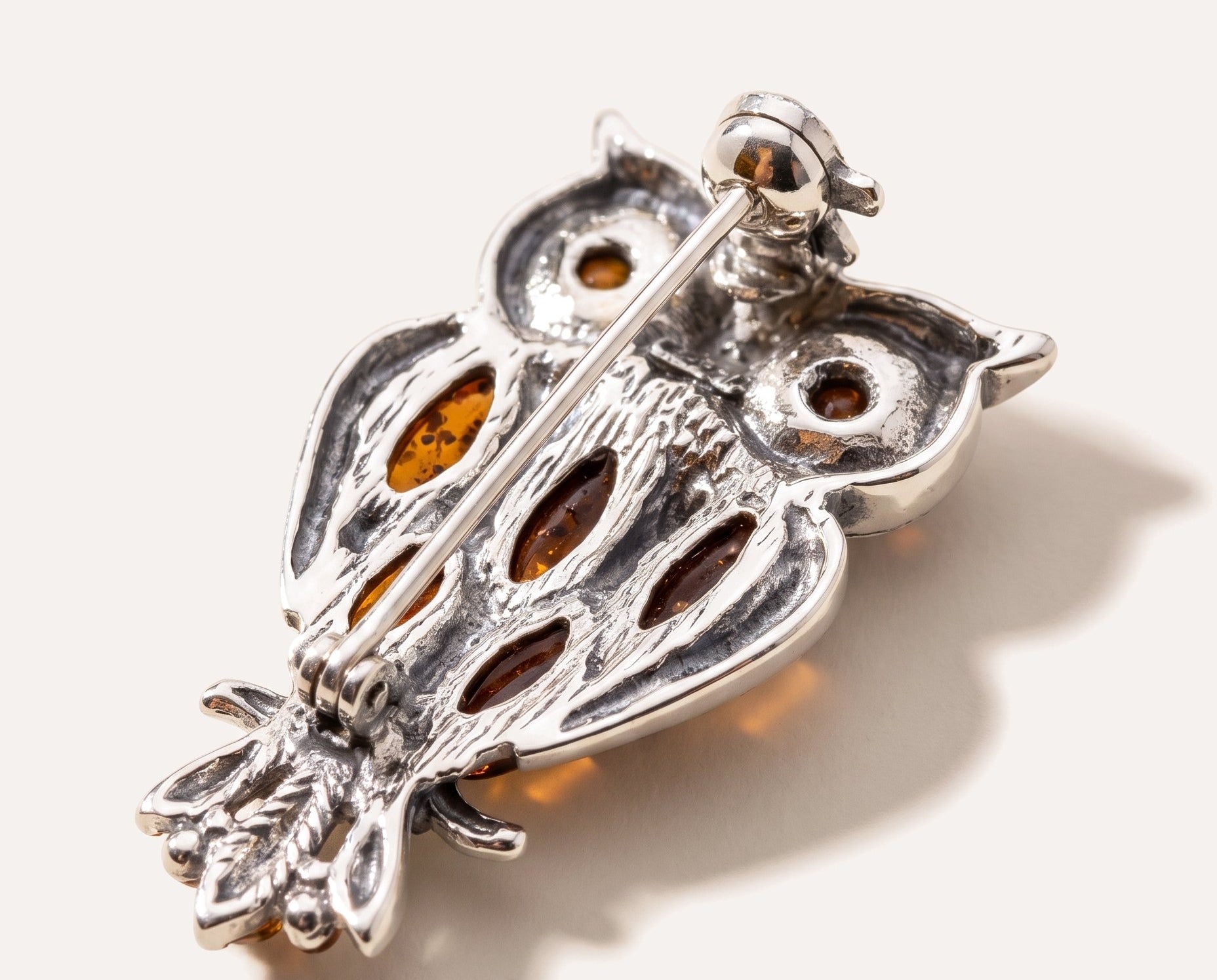 Wise Owl Brooch — Baltic amber and sterling silver jewellery by Baltic Beauty