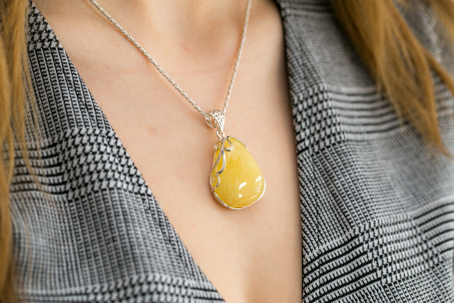 Handmade Yellow Amber Pendant- Necklaces- Baltic Beauty